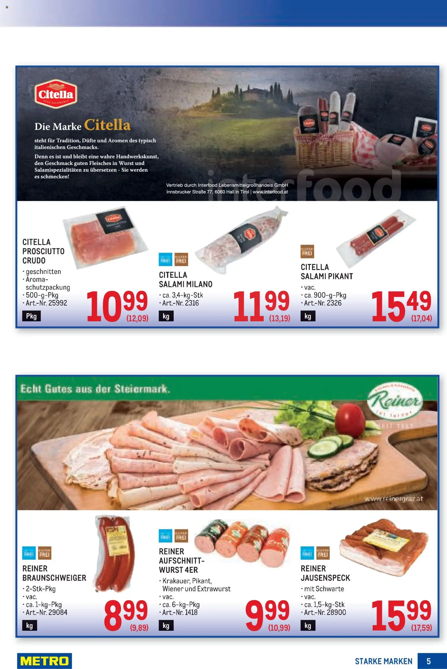 Metro angebote Starke Marken gültig ab 09.07.2026 | Seite: 5 | Produkte: Wurst, Salami