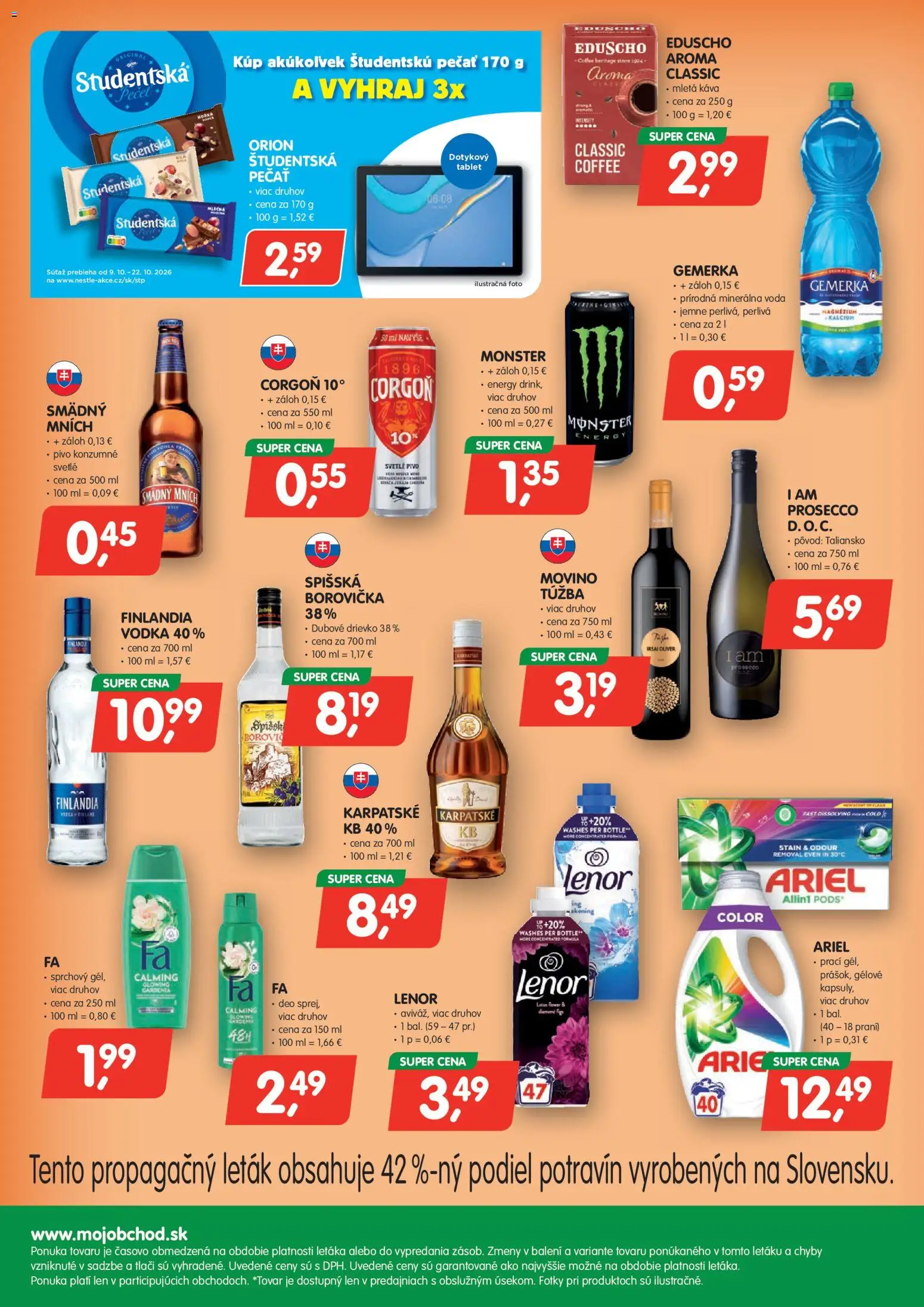 Nové Môj obchod akcie – leták je platný od 09.10.2026 | Strana: 4 | Produkty: Tablet, Prosecco, Voda