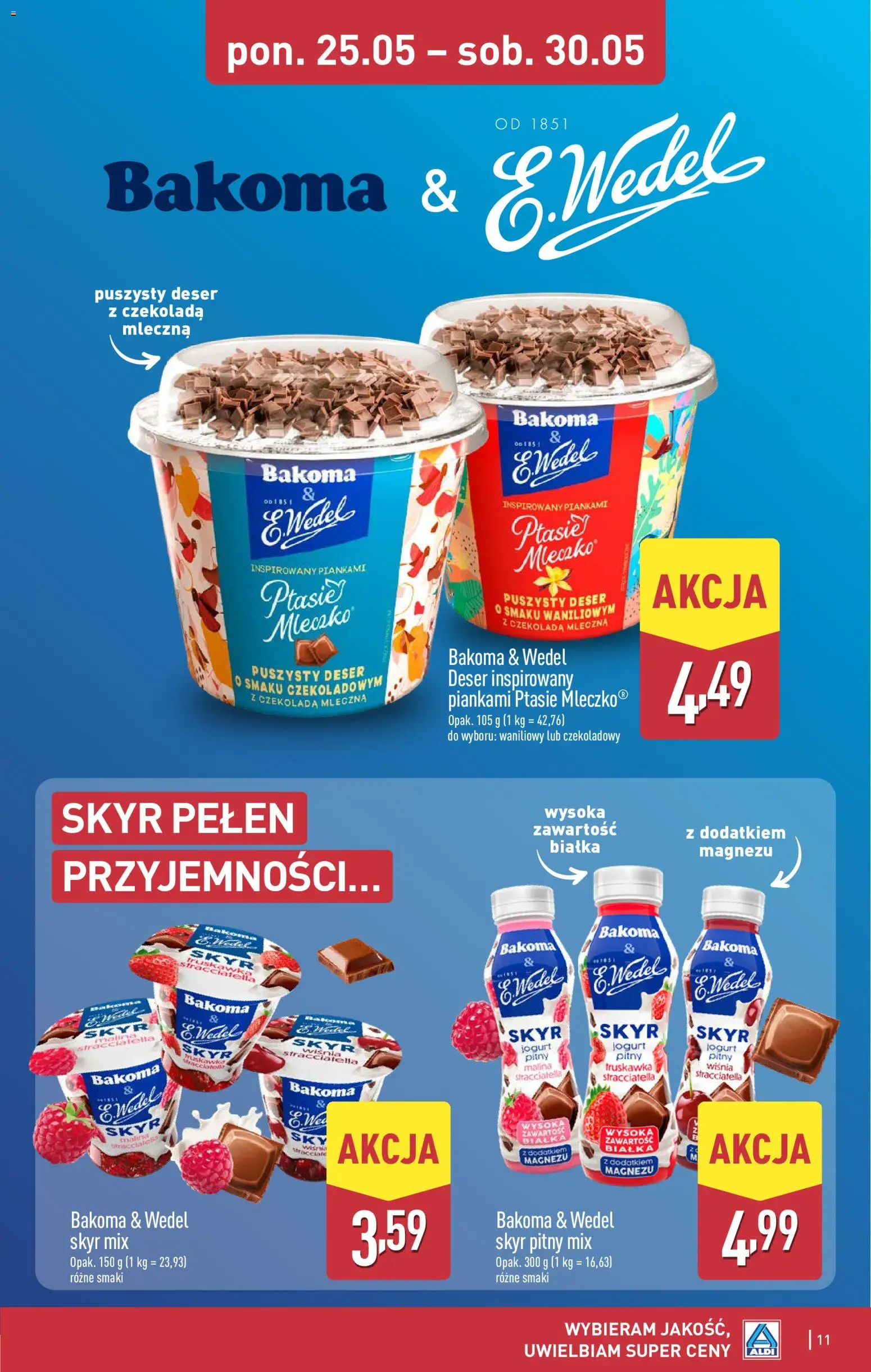Aldi gazetka od 25.05.2026 | Strona: 11 | Produkty: Czekolada mleczna, Jogurt pitny, Jogurt, Czekolada