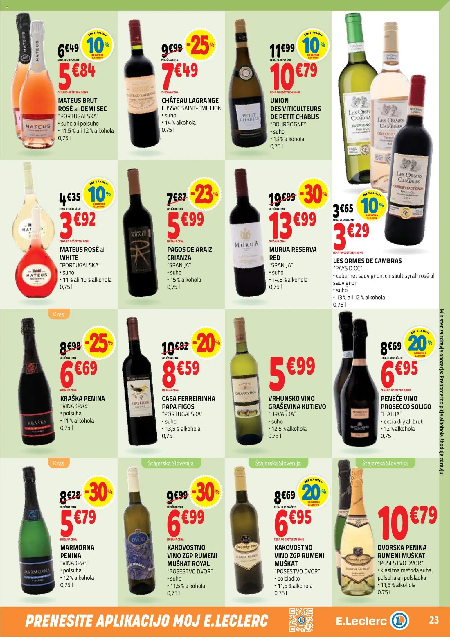 Novi E.leclerc katalog ponudbe – veljaven od 16.09.2026 | Stran: 23 | Izdelki: Penina, Vino