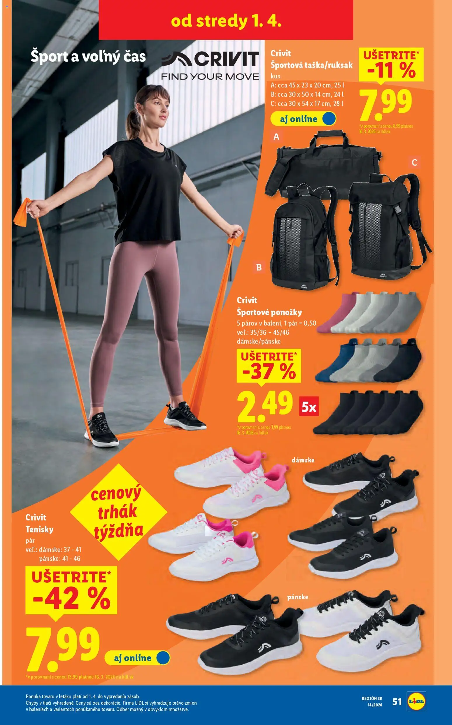 Nové Lidl akcie – leták je platný od 30.03.2026 | Strana: 93 | Produkty: Ponožky, Tenisky