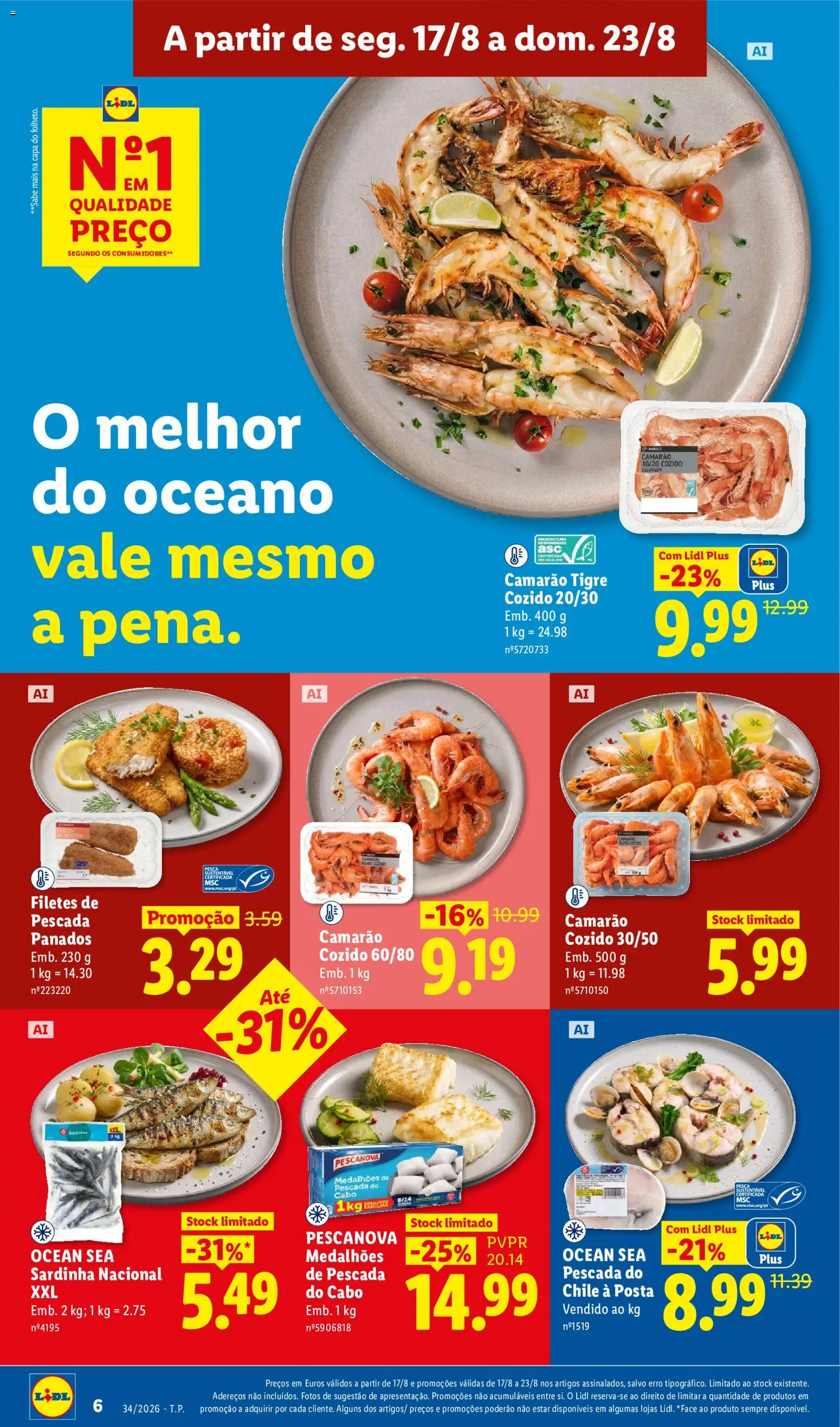 Lidl folheto │ válido de 17/08/2026 | Página: 6 | Produtos: Pescada, Camarão, Pescada do cabo, Panados