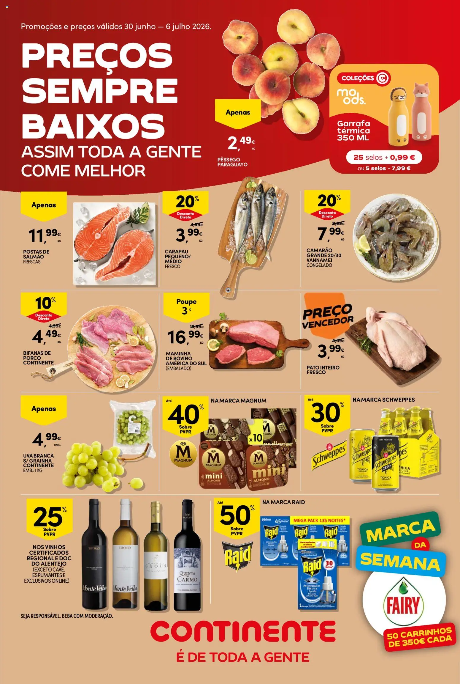 Continente Semanal Continente Bom Dia │ válido de 30/06/2026 | Página: 1 | Produtos: Garrafa térmica, Camarão, Salmão