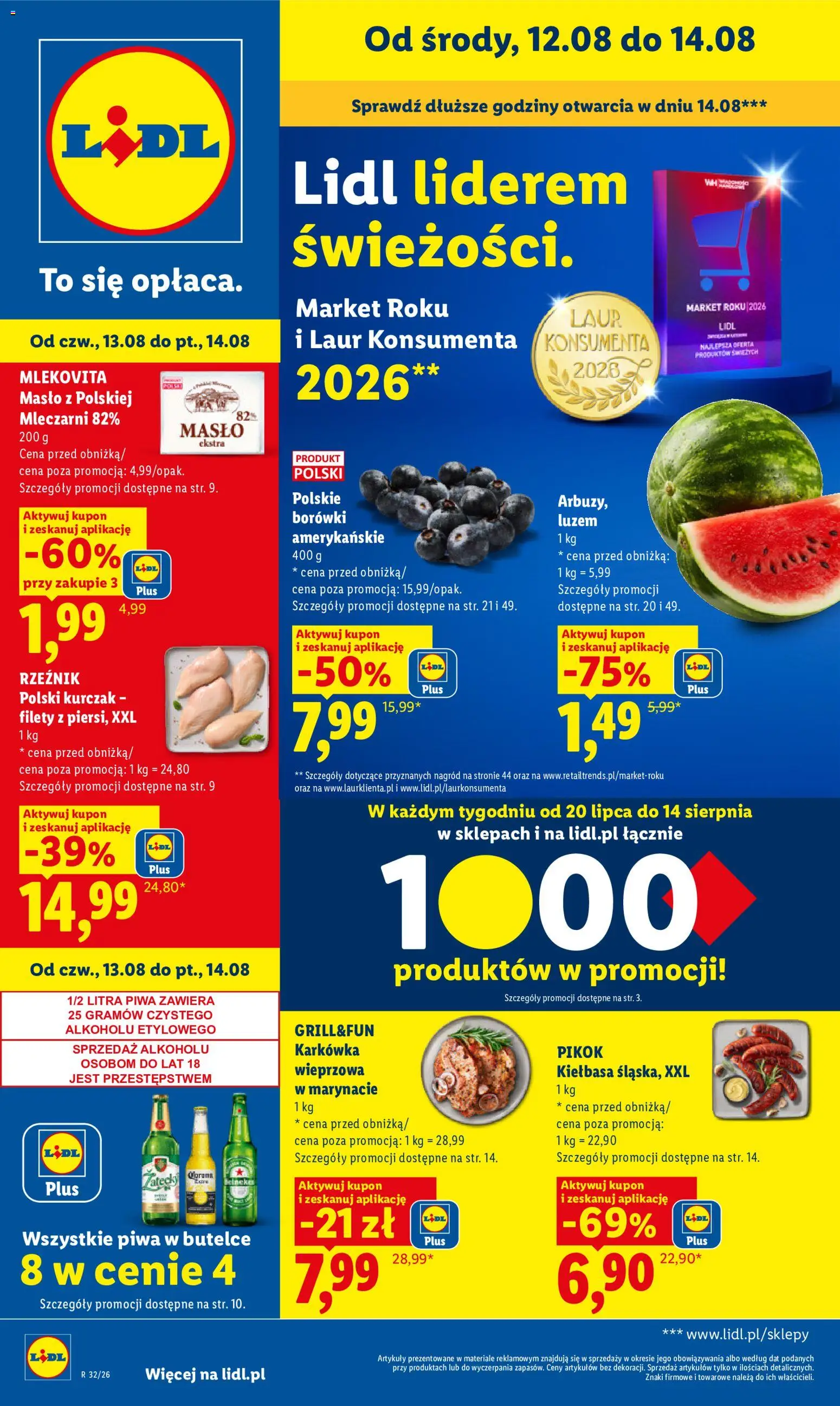 Lidl Polsko leták od 12.08.2026 | Strana: 1 | Produkty: Máslo, Pikok