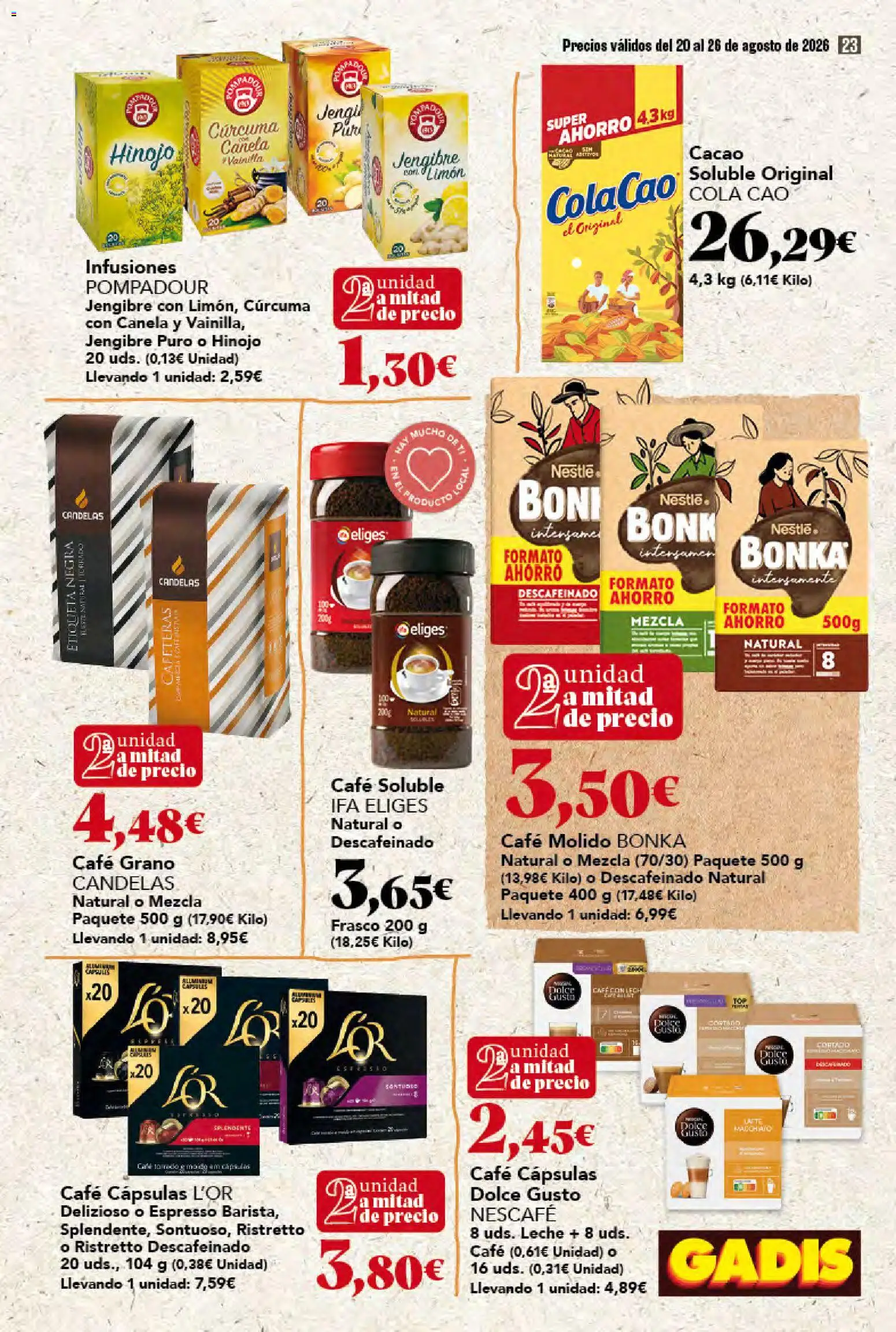 Gadis folleto │ válido desde el 20/08/2026 | Página: 23 | Productos: Jengibre, Leche, Café soluble, Cacao soluble
