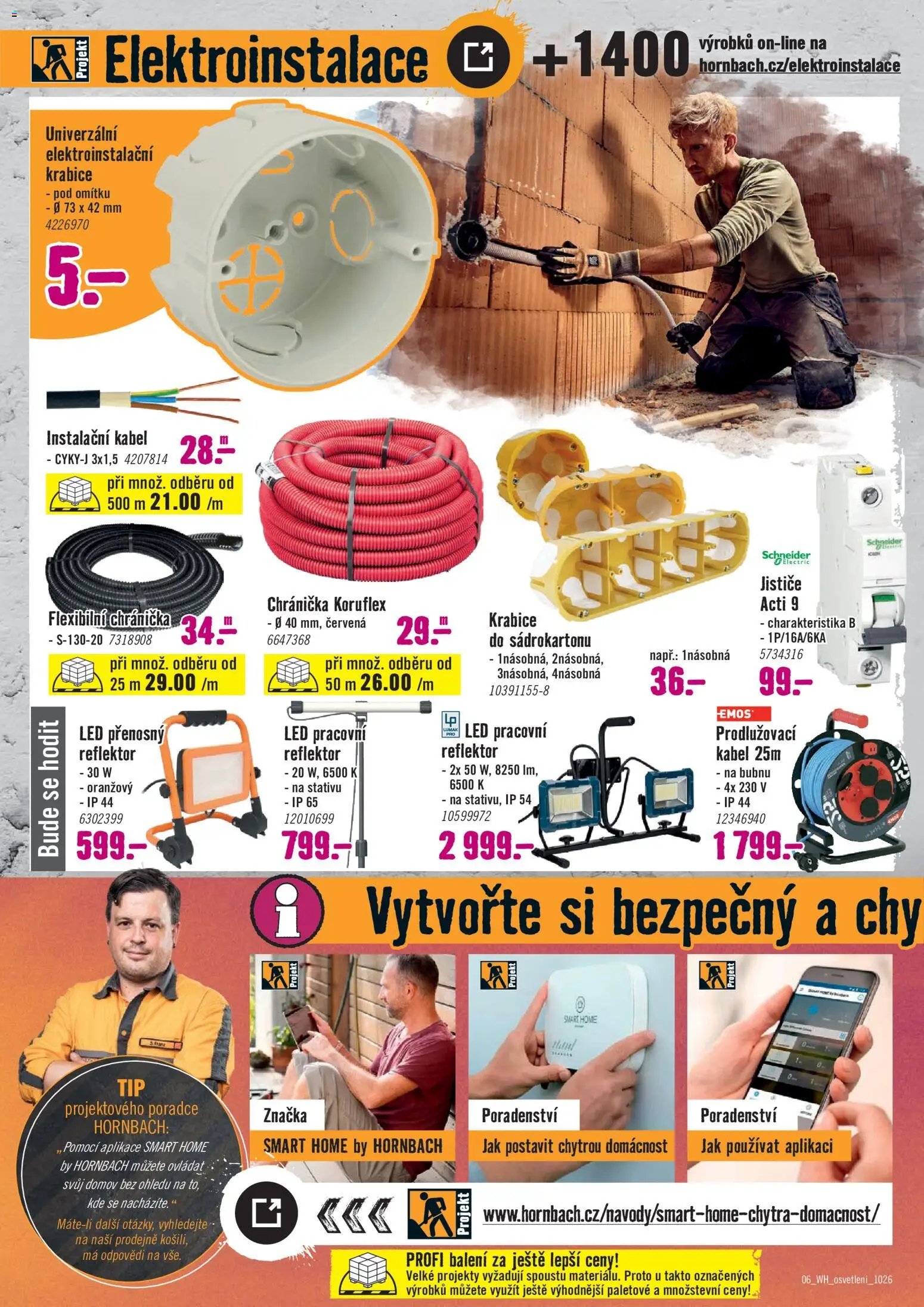 HORNBACH leták - Osvětlení od 28.10.2026 | Strana: 6 | Produkty: Kabel, Krabice, Reflektor, LED