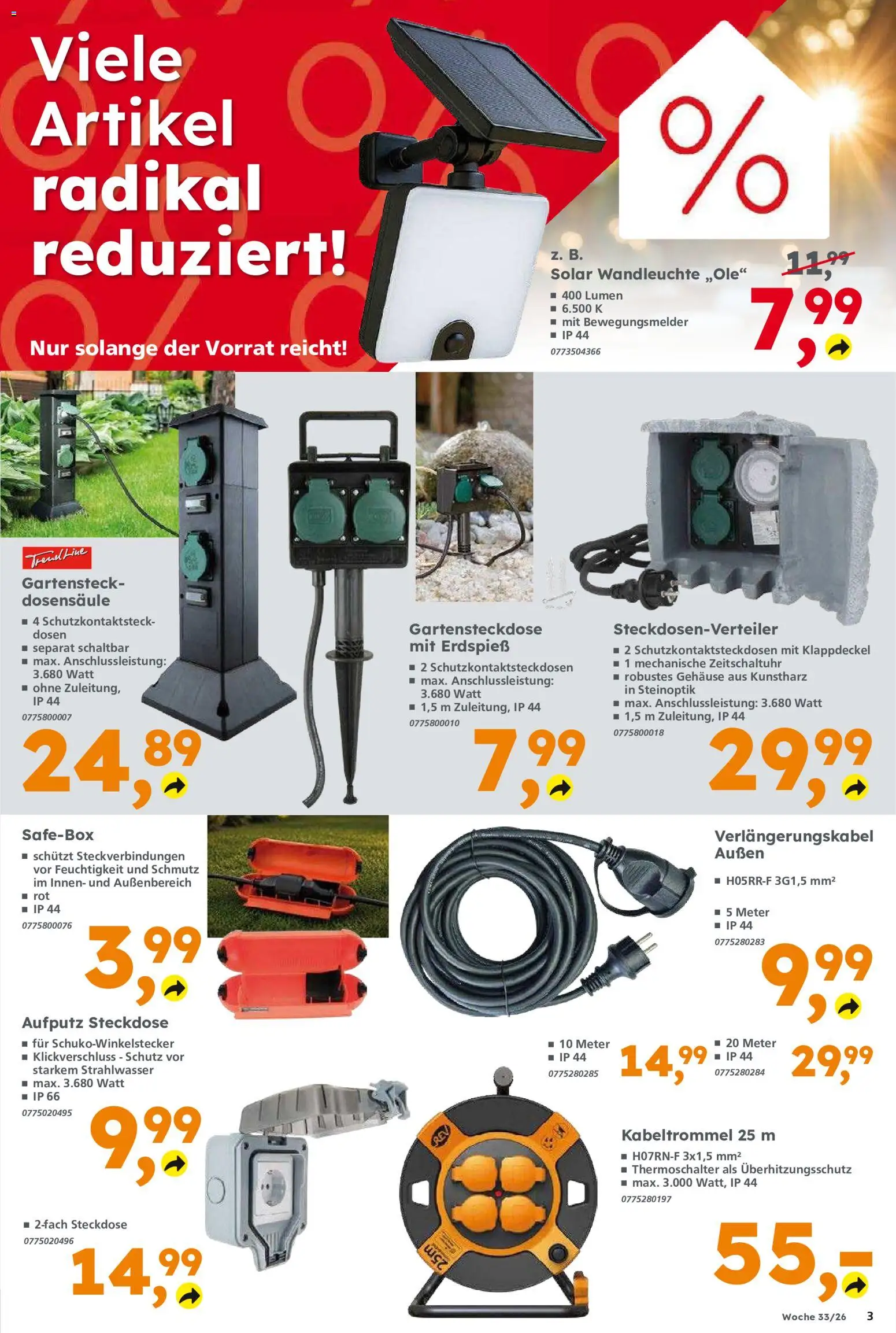 Globus Baumarkt Prospekt Saarbrücken – gültig ab 10.08.2026 | Seite: 3 | Produkte: Steckdose, Wandleuchte