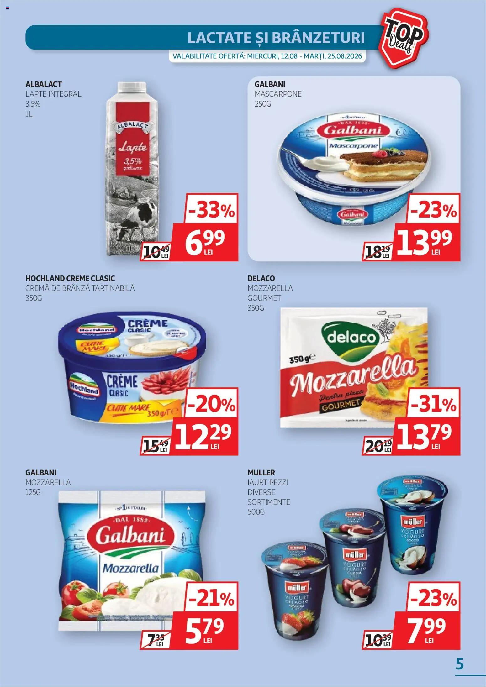 Noul catalog Auchan – valabil de la 12.08.2026 | Pagină: 5 | Produse: Delaco, Hochland, Cremă, Mascarpone