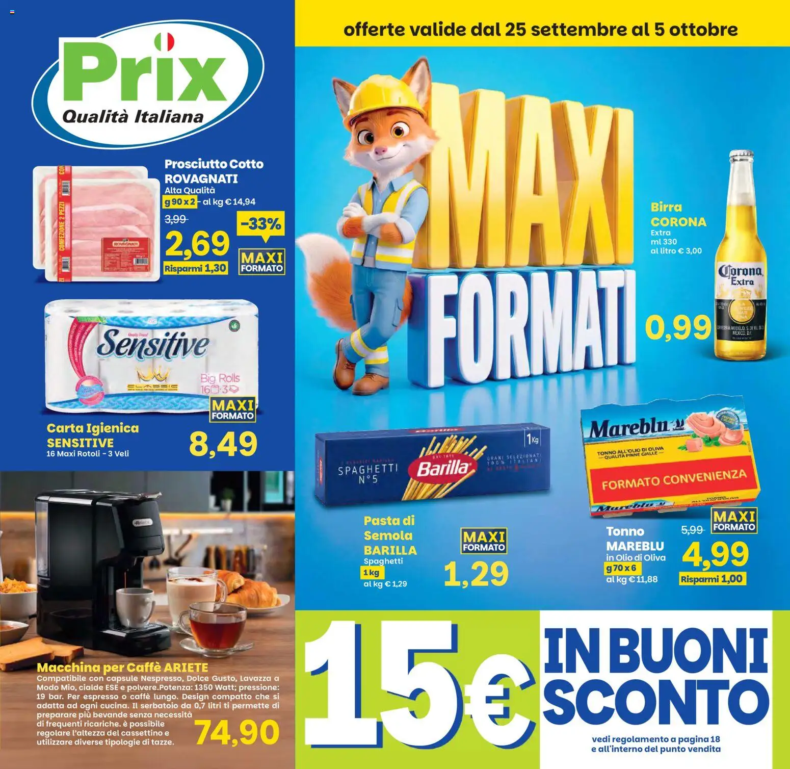 Volantino Prix del 25/09/2026 | Pagina: 1 | Prodotti: Pasta, Semola, Lavazza, Corona Extra