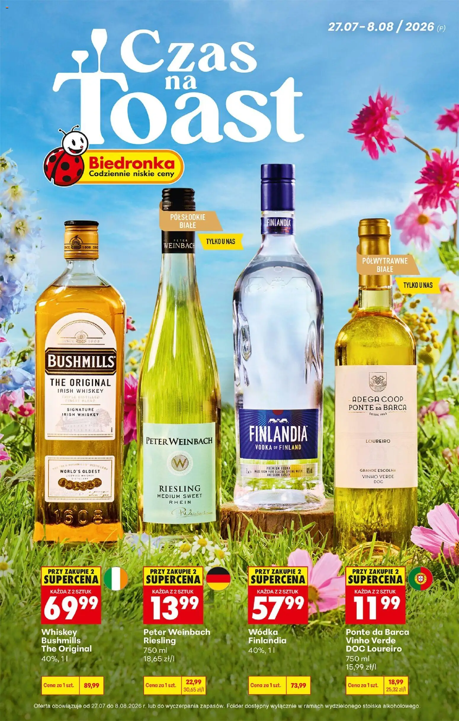 Biedronka Polsko leták - Czas na toast od 27.07.2026 | Strana: 1 | Produkty: Whiskey, Finest, Vodka, Riesling