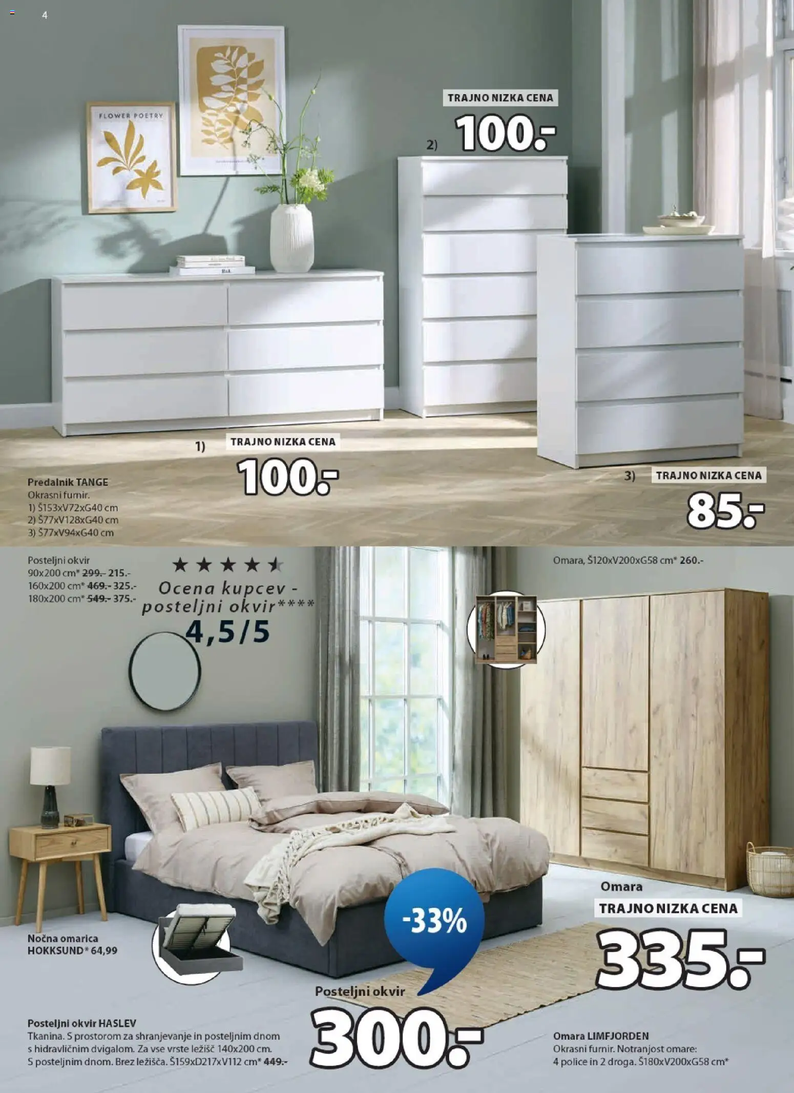 Novi JYSK katalog ponudbe – veljaven od 23.09.2026 | Stran: 4 | Izdelki: Posteljni okvir, Omara, Nocna omarica, Omarica