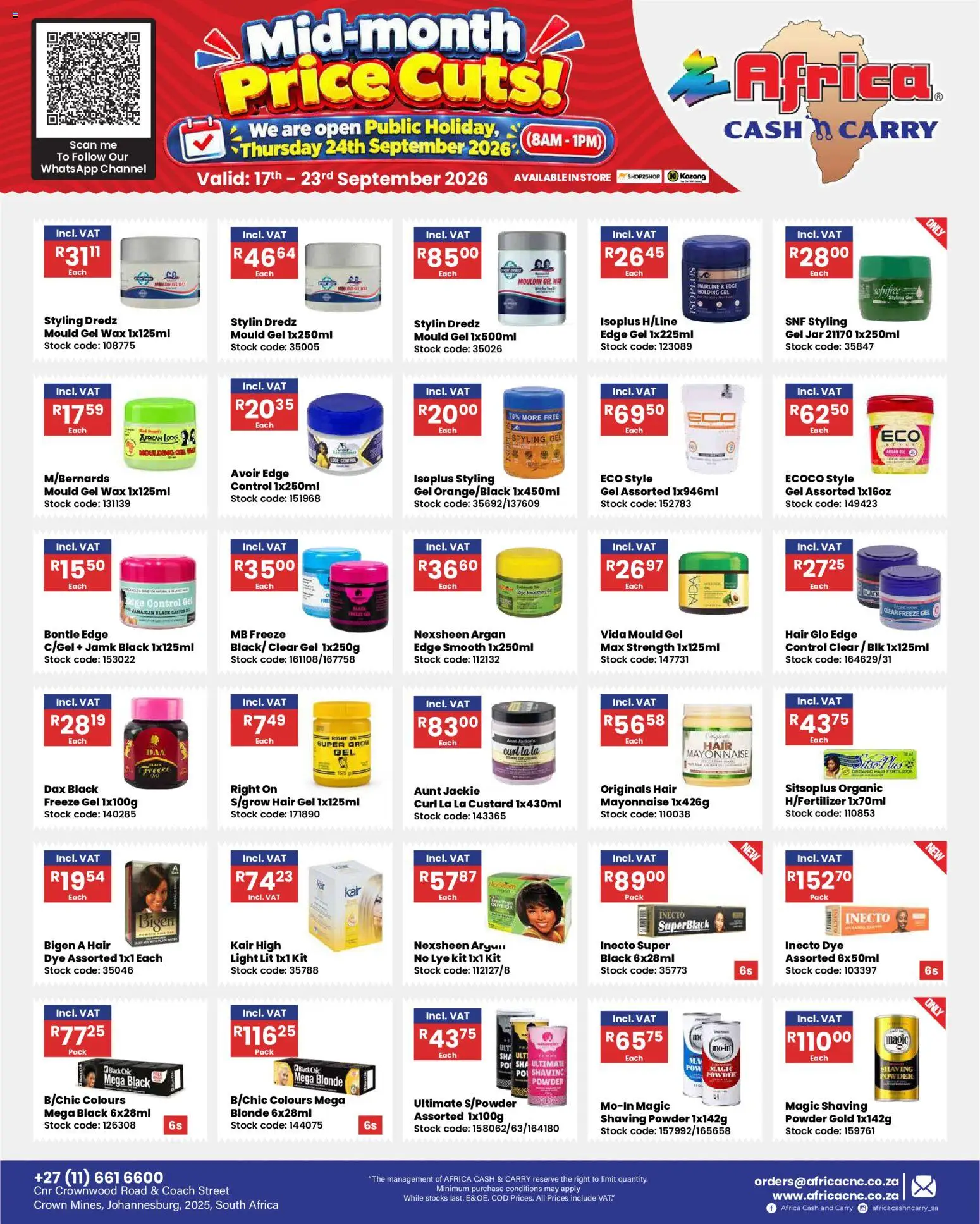 New Africa Cash & Carry catalogue – valid from 17/09/2026 | Page: 4 | Products: Custard, Light, Powder, Dye