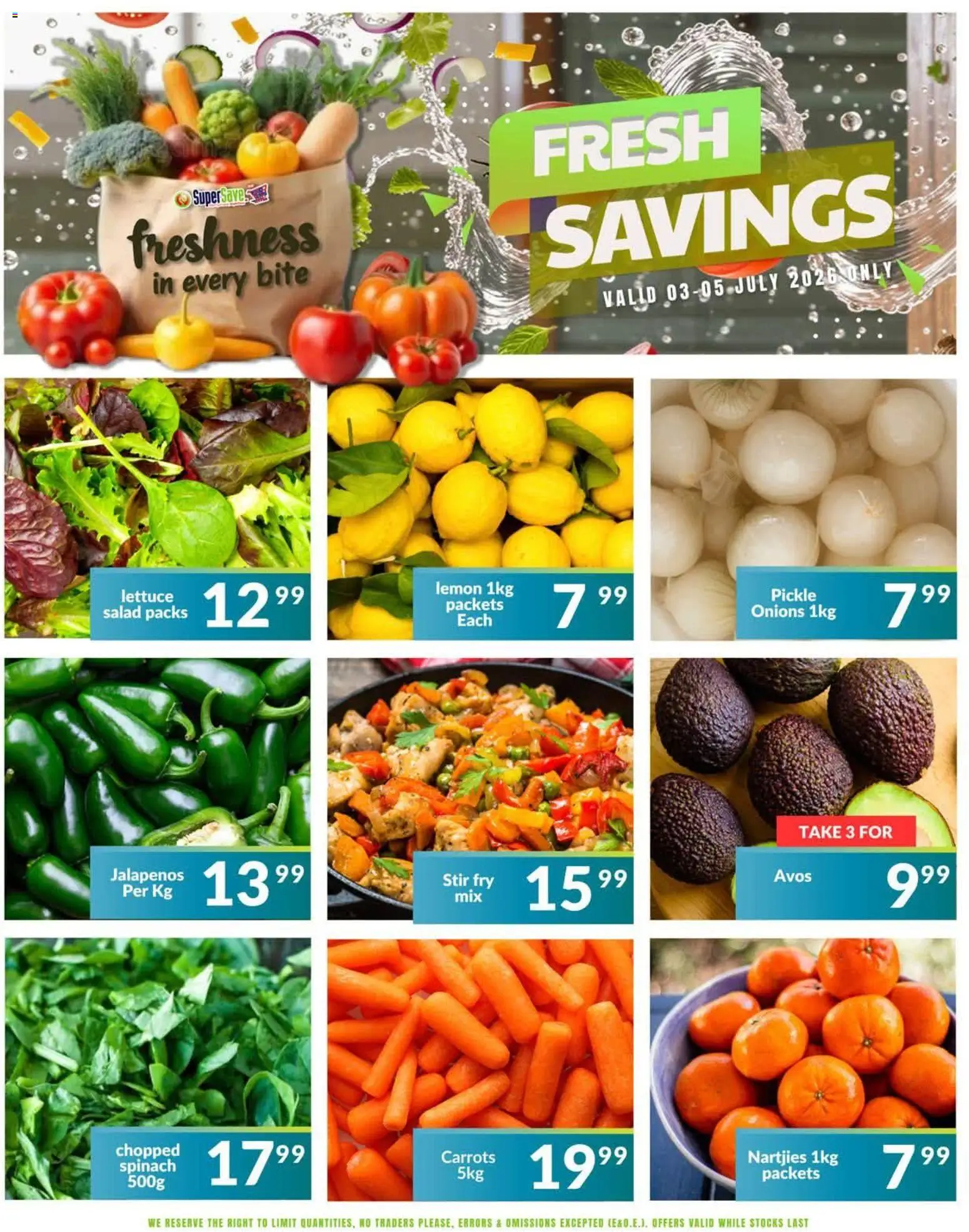 New Super Save catalogue – valid from 03/07/2026 | Page: 5 | Products: Carrots, Salad, Onions, Lemon