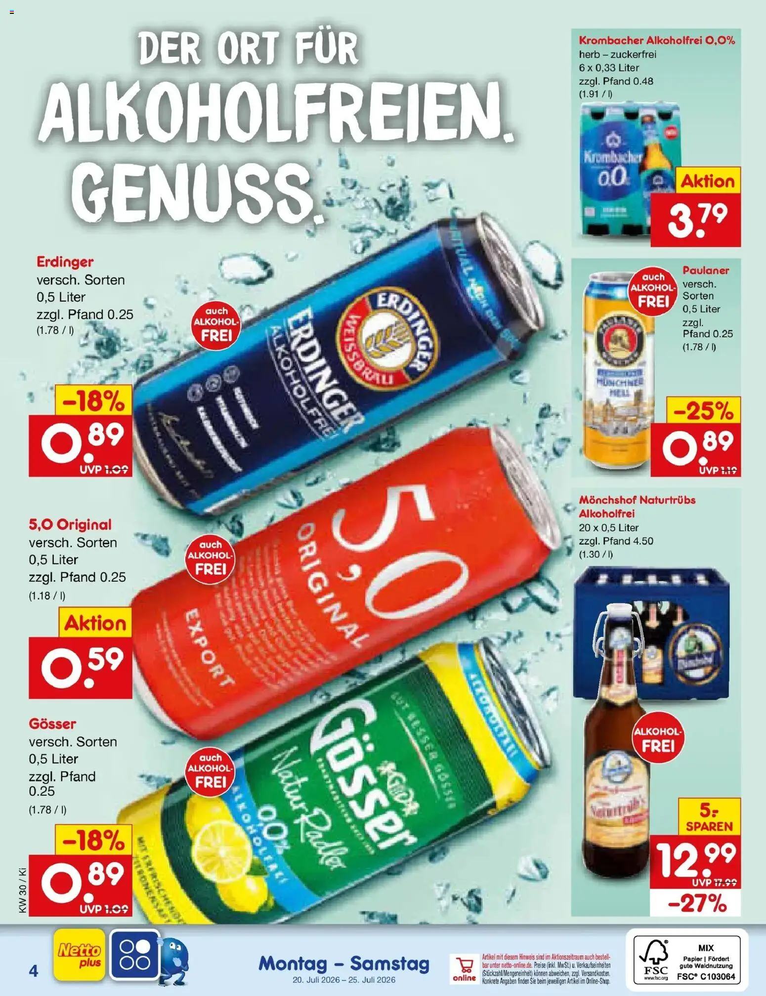 Netto Marken-Discount Prospekt Mistelbach – gültig ab 20.07.2026 | Seite: 55 | Produkte: Monchshof, Erdinger, Krombacher alkoholfrei, Paulaner