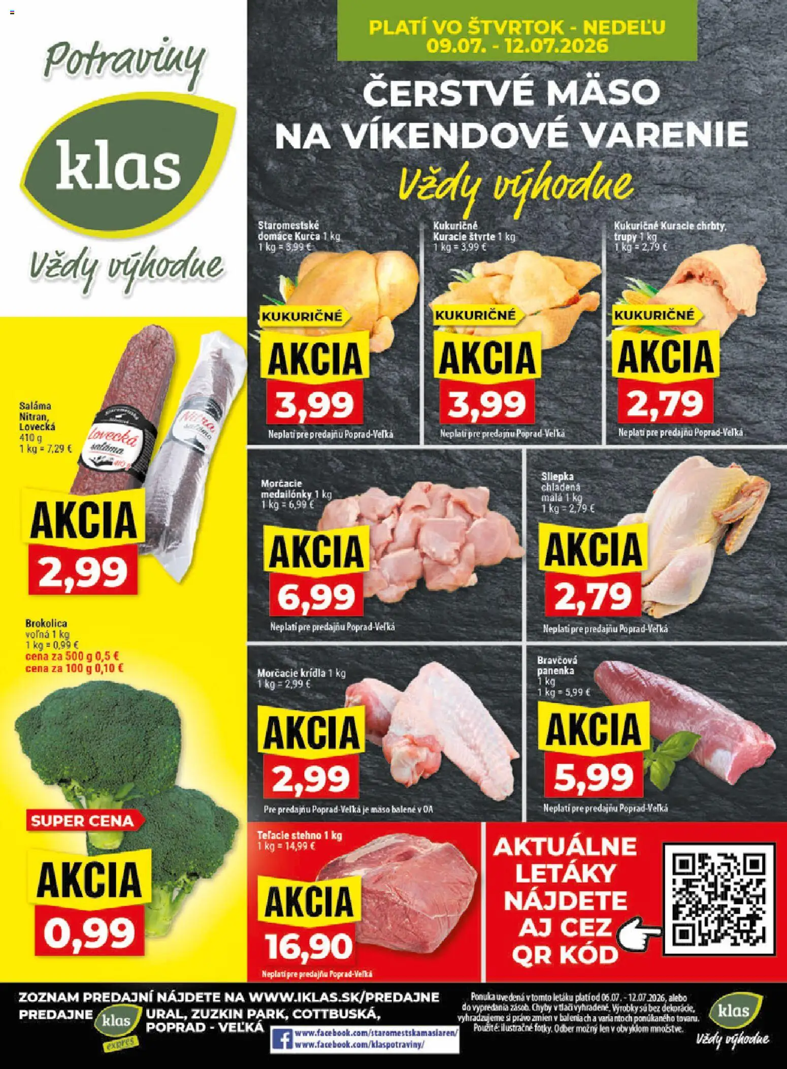 Nové Klas akcie – leták je platný od 06.07.2026 | Strana: 29 | Produkty: Saláma, Brokolica, Kurča