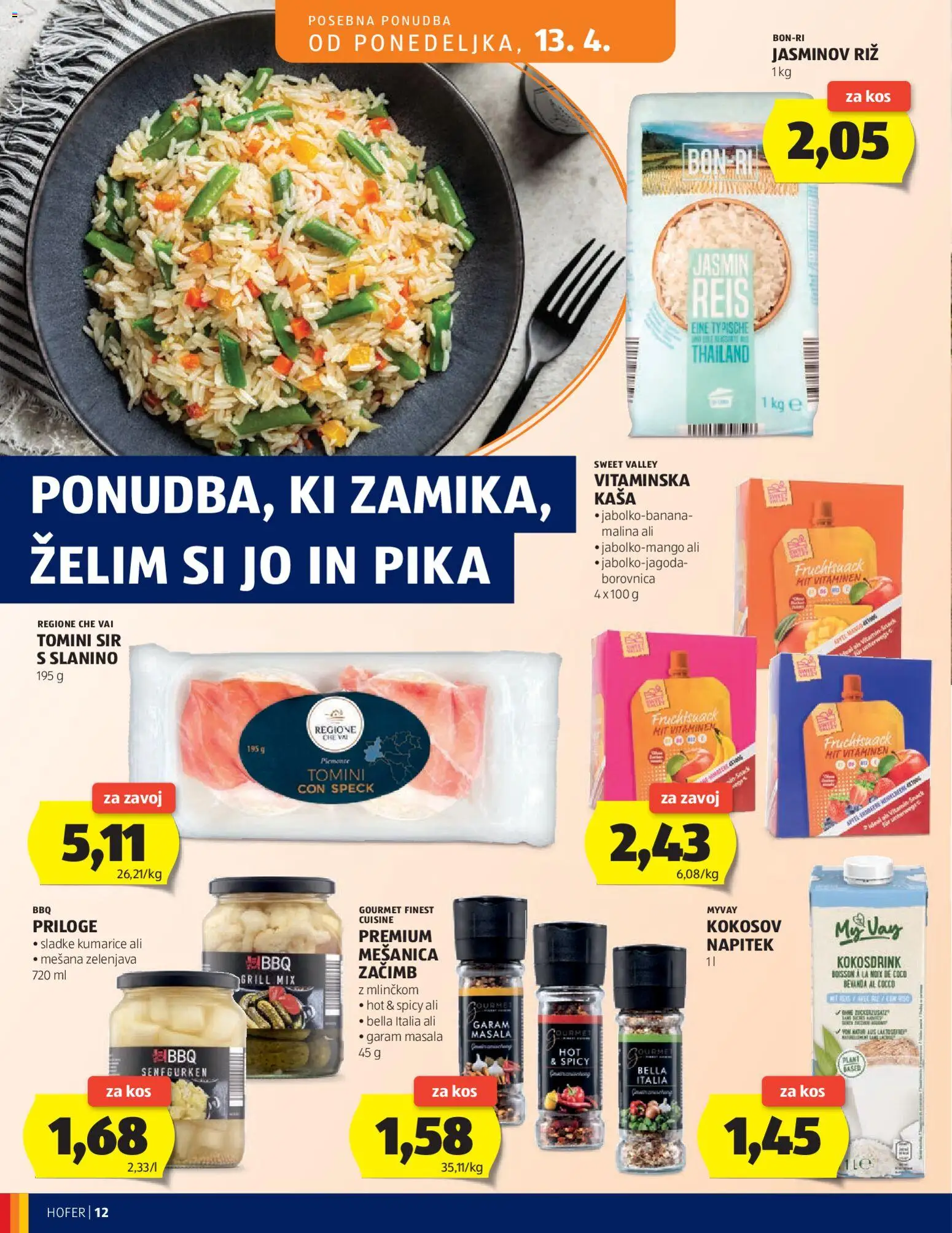 Novi Hofer katalog ponudbe – veljaven od 08.04.2026 | Stran: 12 | Izdelki: Riz, Kumarice, Grill, Zelenjava