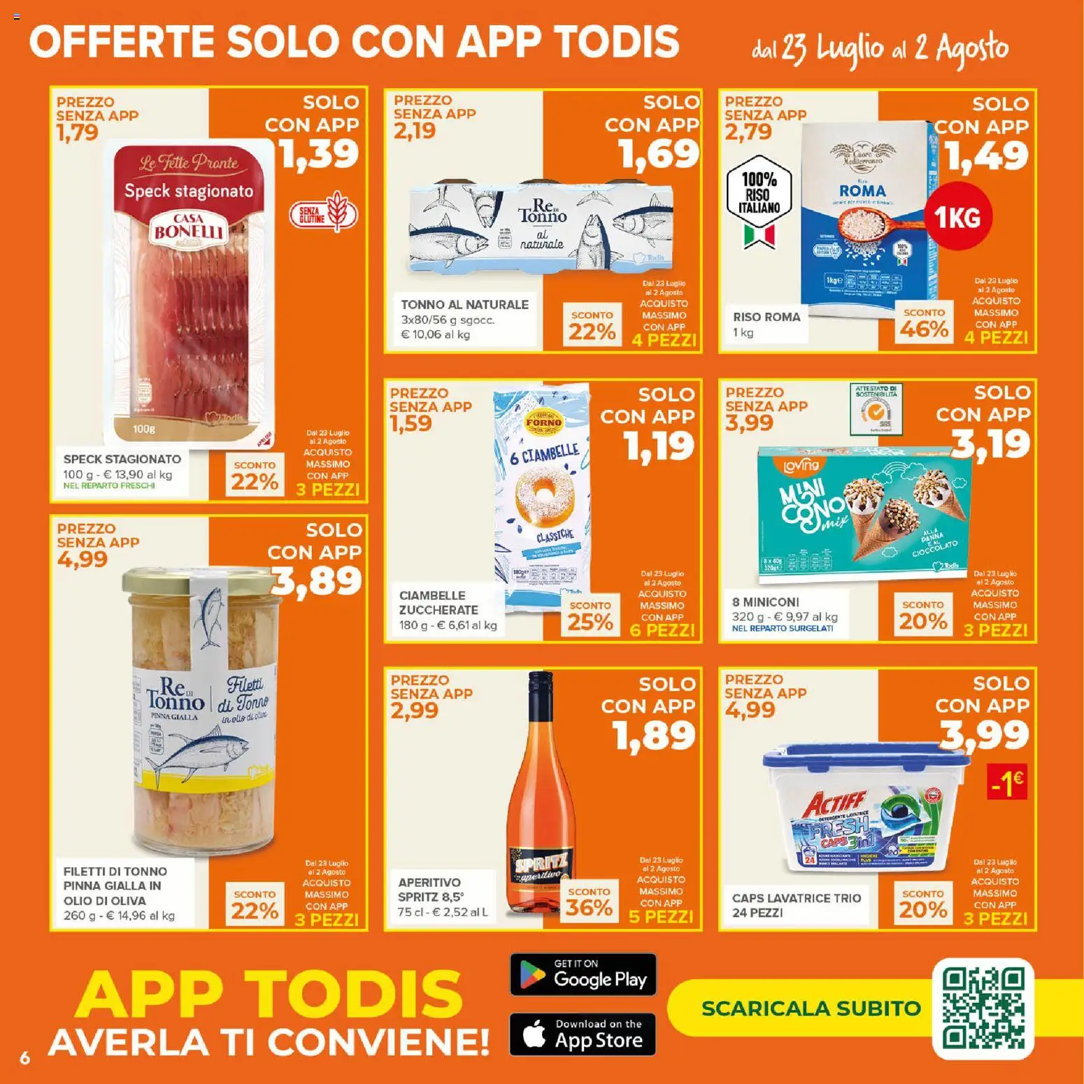 Volantino Todis del 23/07/2026 | Pagina: 6 | Prodotti: Lavatrice, Tonno al naturale, Forno, Aperitivo