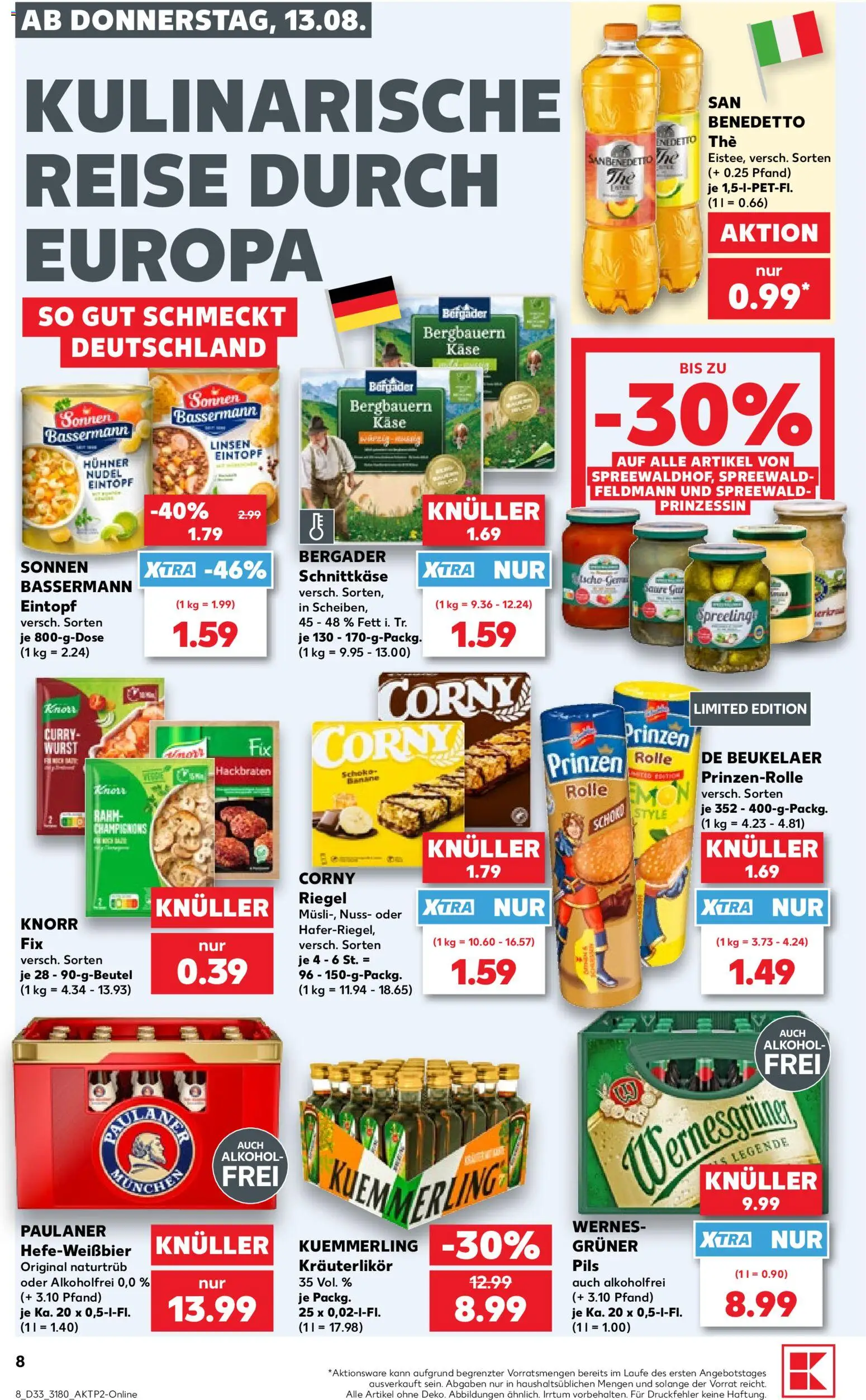Kaufland Prospekt Leipzig – gültig ab 13.08.2026 | Seite: 8 | Produkte: Käse, Pils, Wurst, Paulaner