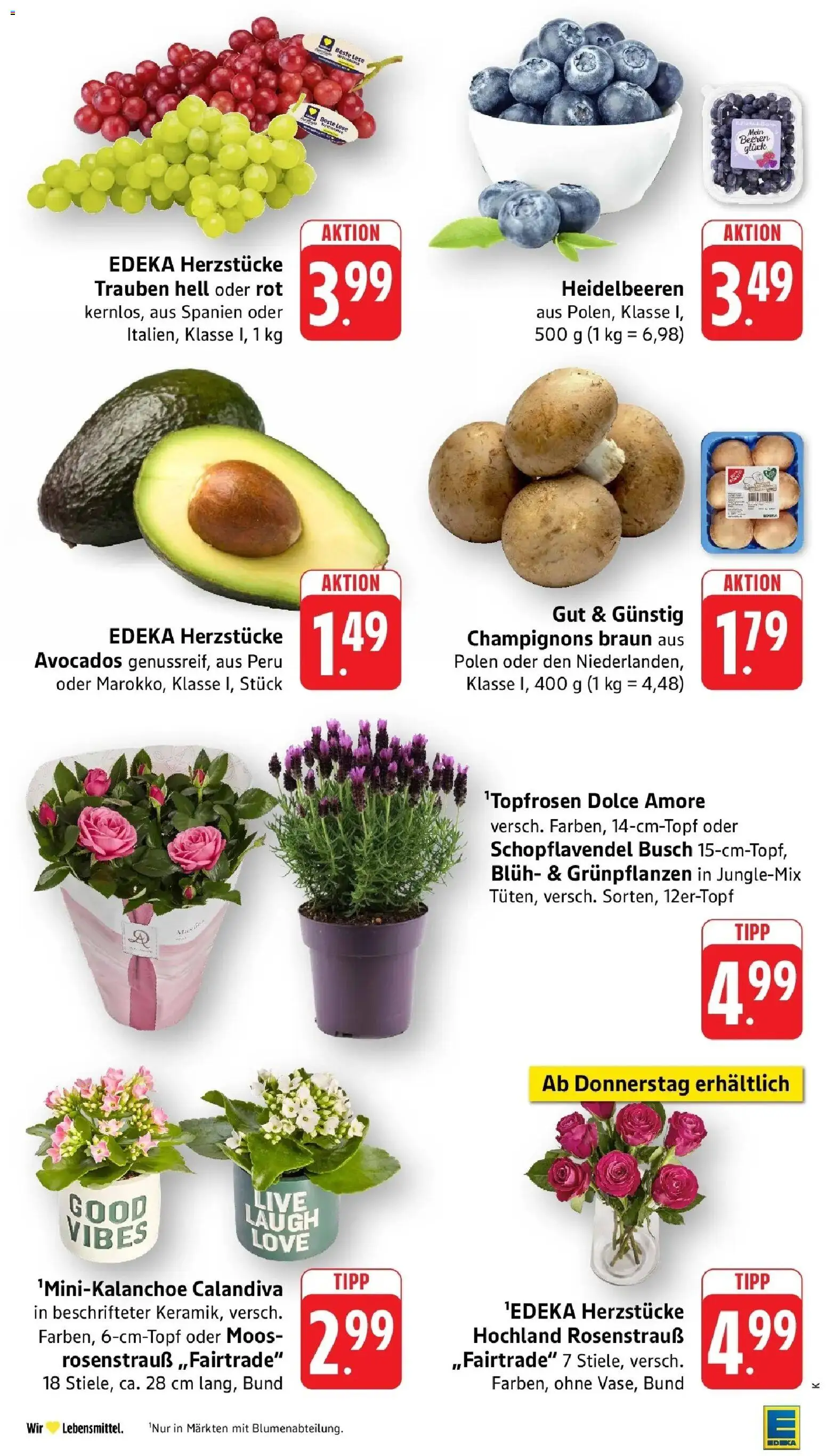 Edeka Prospekt Kehl (ab 10.08.2026) » Angebote Online | Seite: 12 | Produkte: Trauben, Heidelbeeren, Champignons