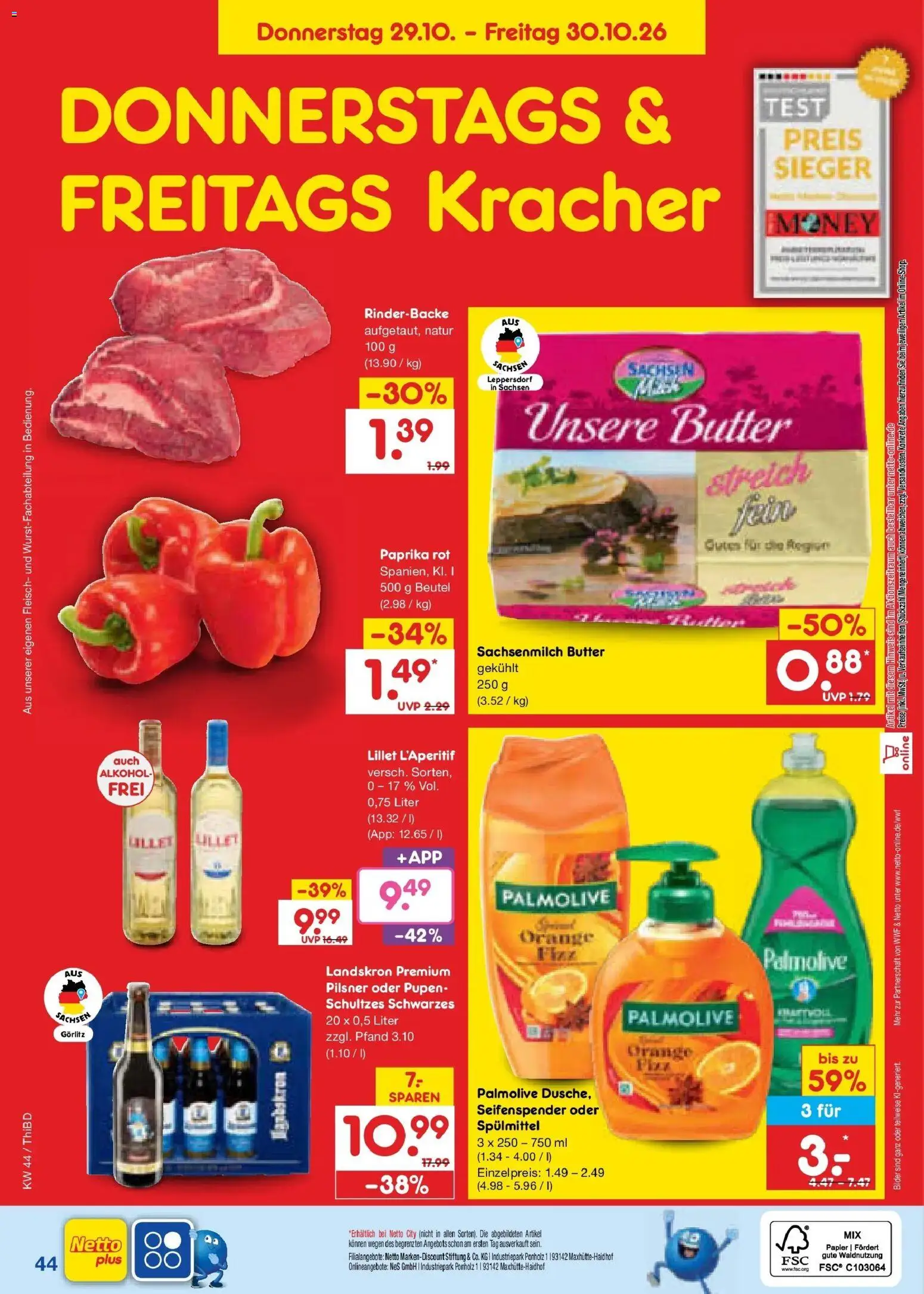 Netto Marken-Discount Prospekt Thiendorf (ab 26.10.2026) » Angebote | Seite: 62 | Produkte: Paprika rot, Bilder, Alkohol, Fleisch