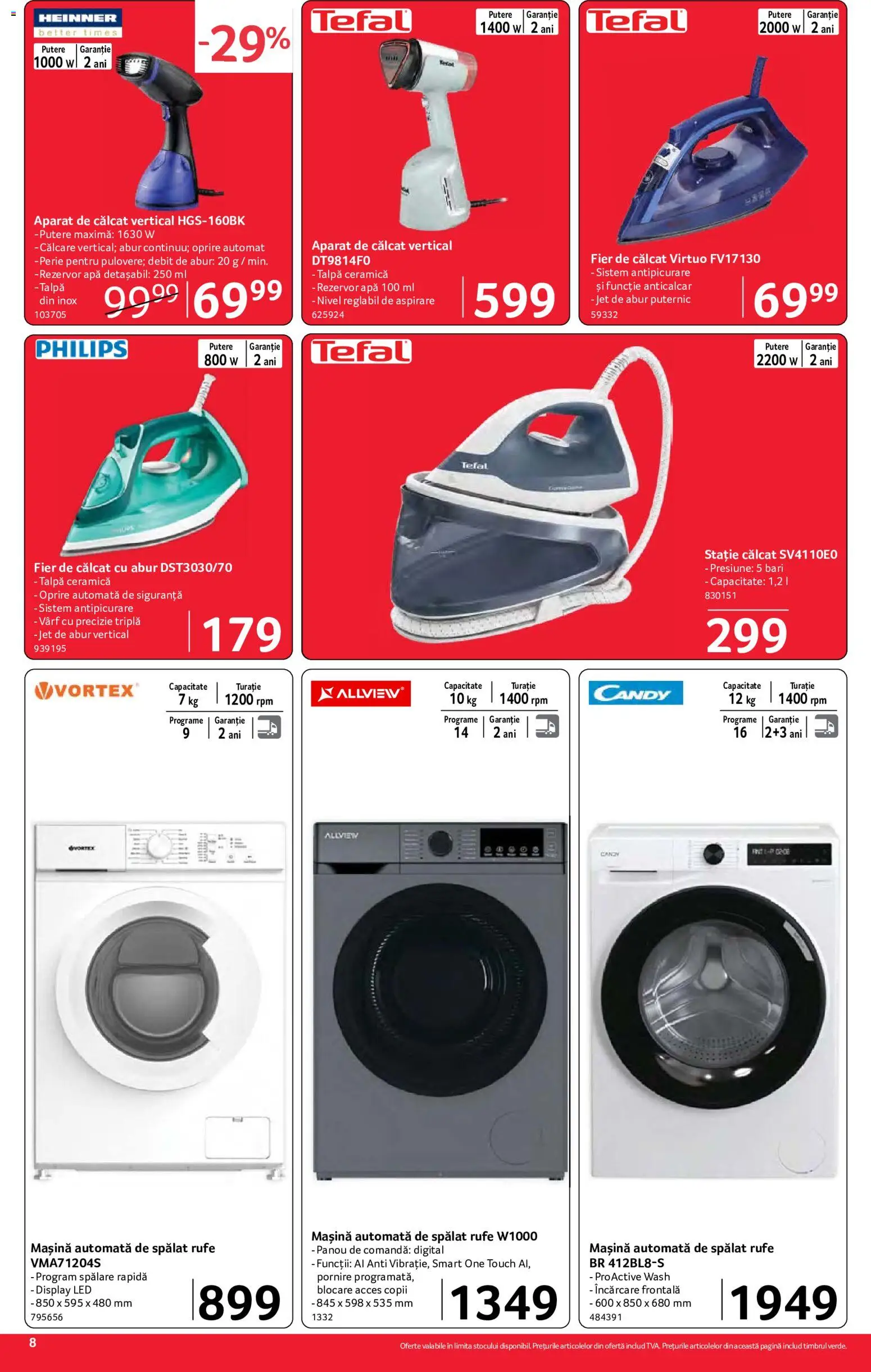 Noul catalog Selgros – valabil de la 04.09.2026 | Pagină: 8 | Produse: Aparat de călcat, Fier de călcat, Perie, Apă