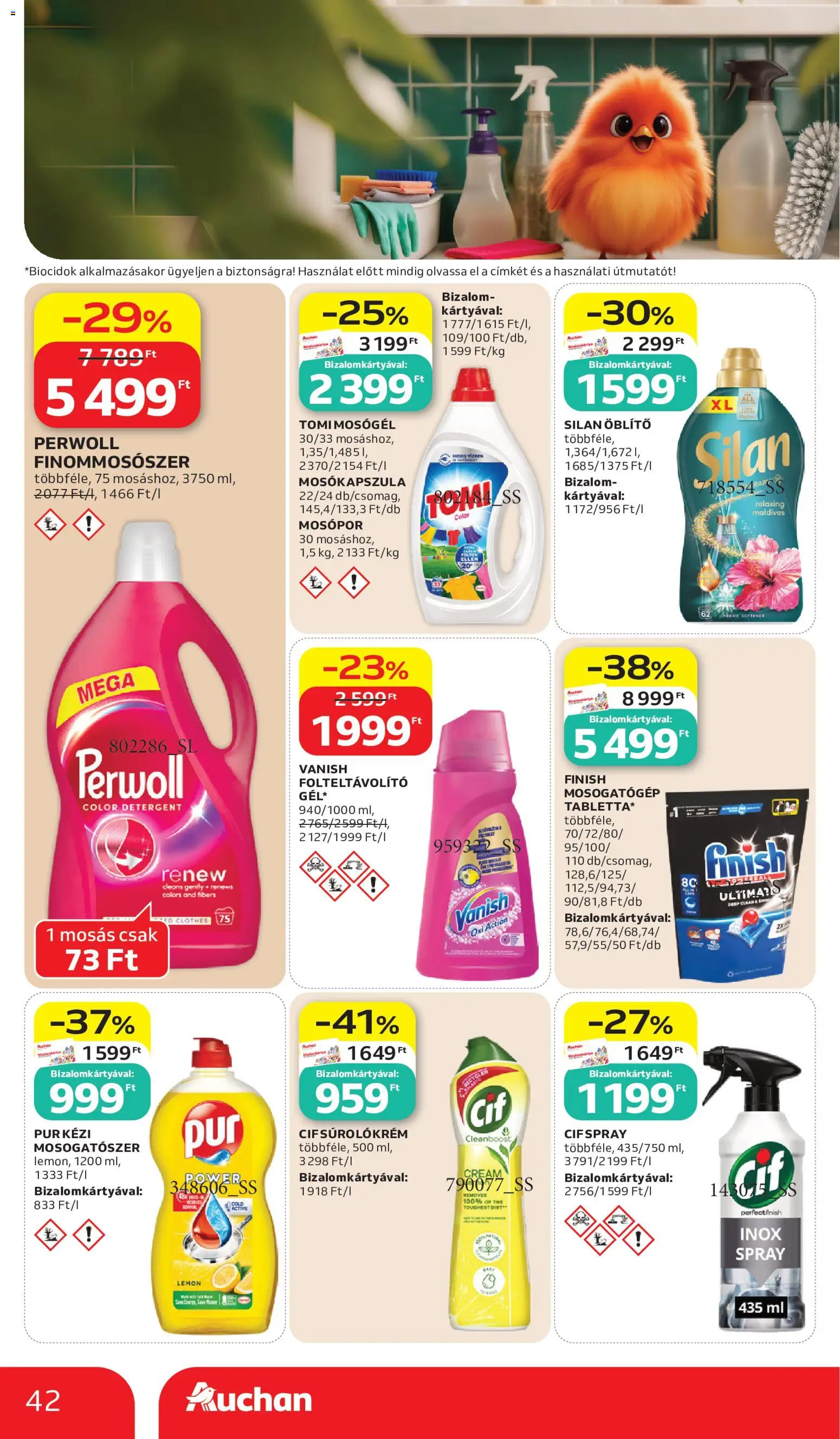 Auchan akciós ujság - amely érvényes a következő dátumtól: 2026.07.02. | Oldal: 42 | Termékek: Perwoll, Mosogatógép, Folteltávolító, Mosogatógép tabletta