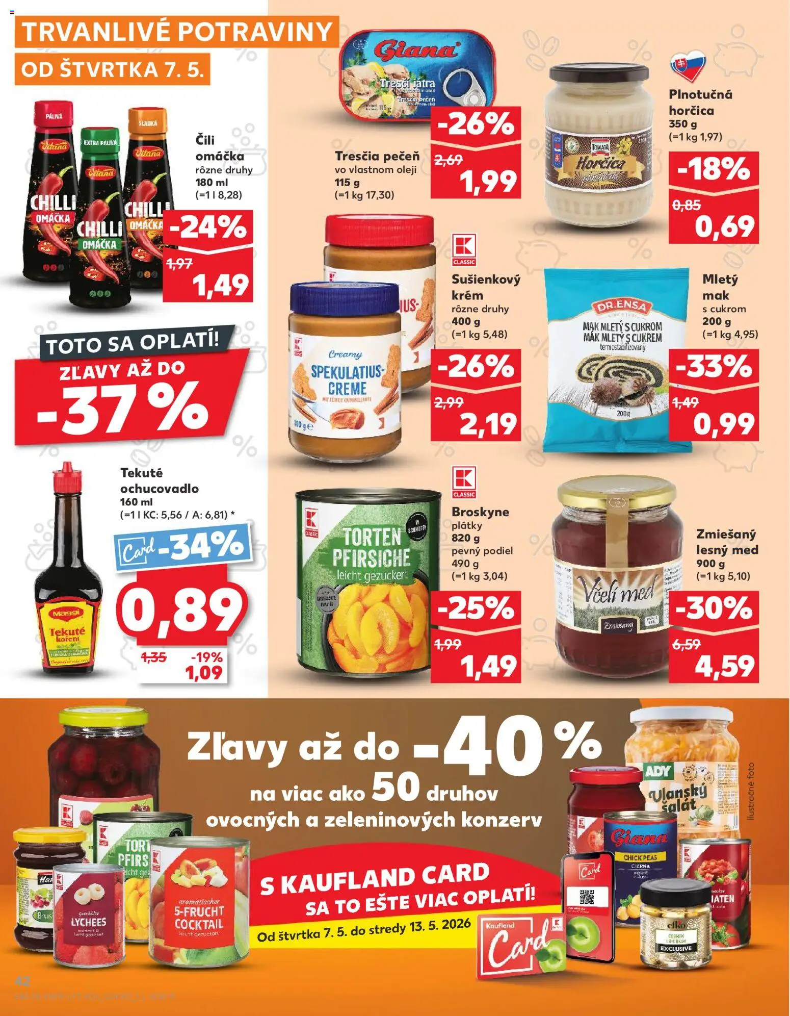 Nové Kaufland akcie – leták je platný od 07.05.2026 | Strana: 42 | Produkty: Chilli, Cesnak, Omáčka, Med