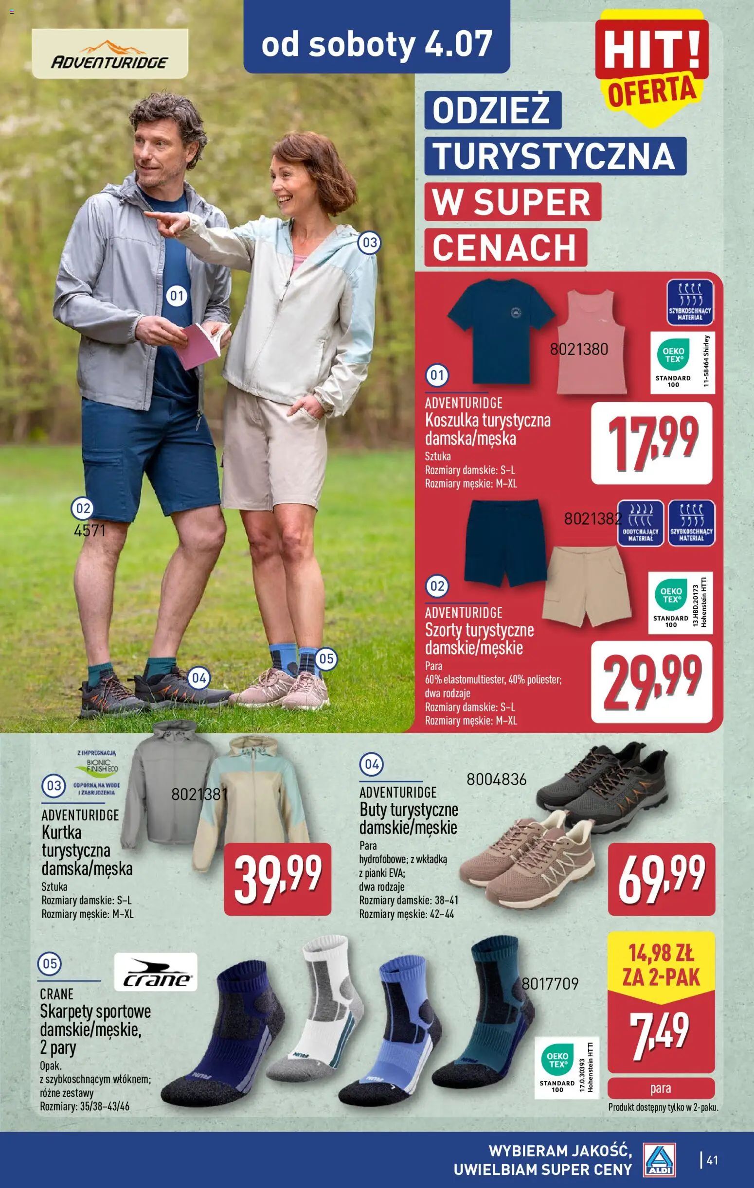 Aldi gazetka od 29.06.2026 | Strona: 41 | Produkty: Kurtka, Skarpety, Buty, Finish