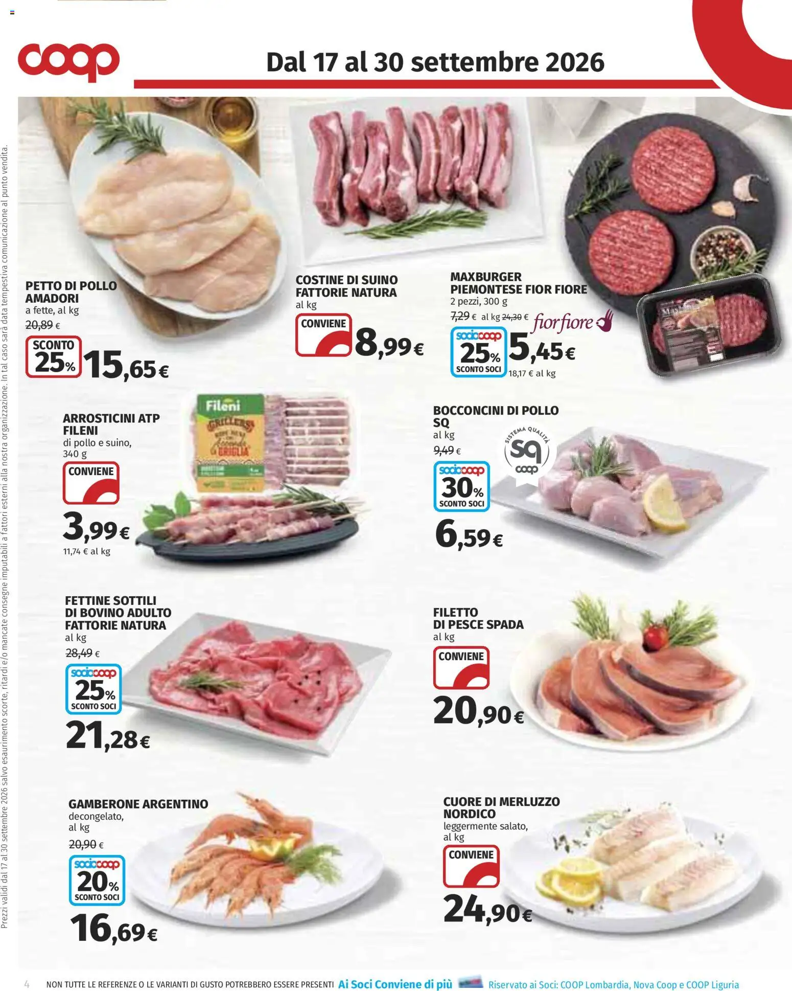 Volantino COOP del 17/09/2026 | Pagina: 4 | Prodotti: Bovino, Petto di Pollo, Pesce, Filetto