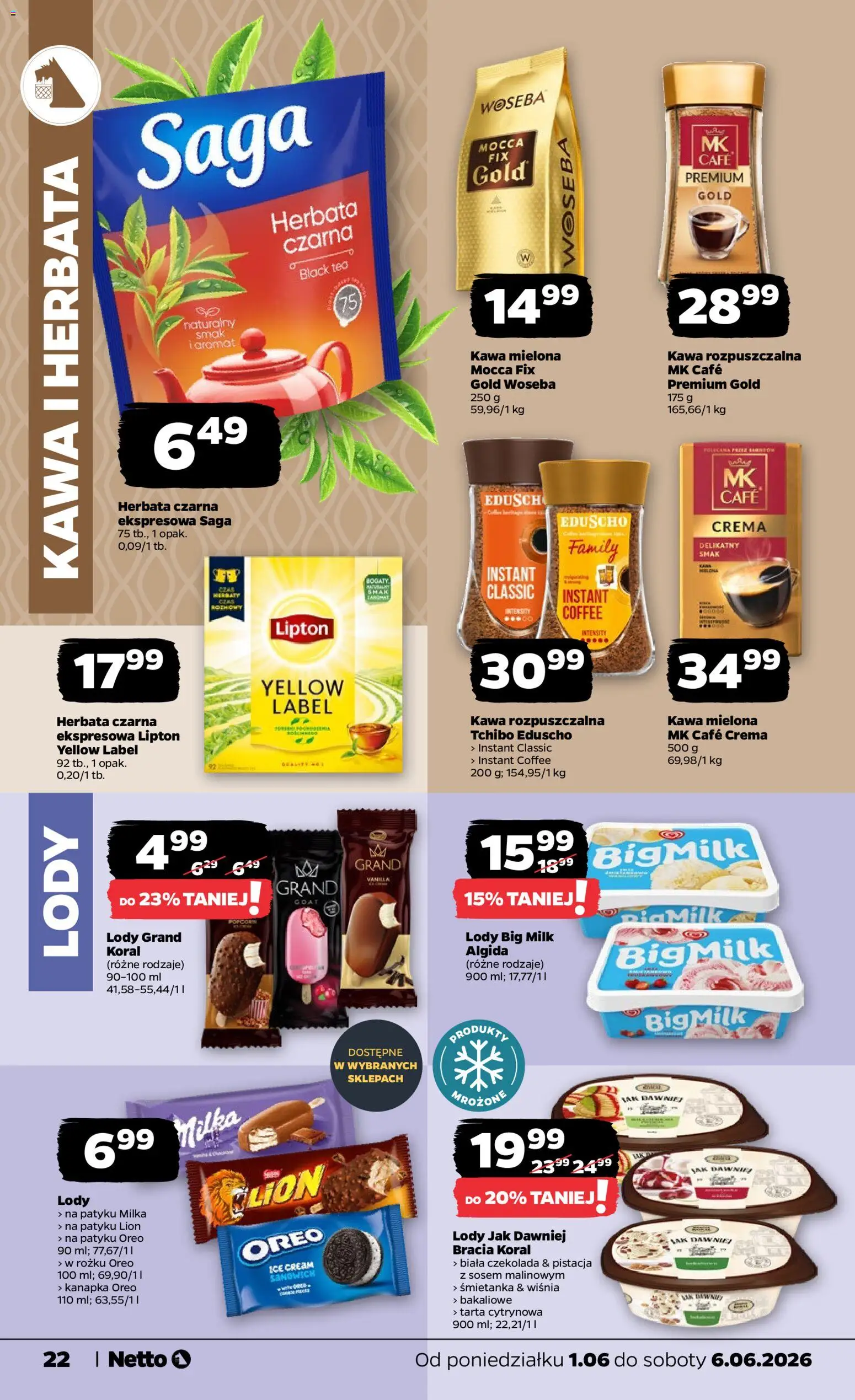 Netto gazetka od poniedziałku spożywcza od 01.06.2026 | Strona: 22 | Produkty: Sandwich, Milka, Kawa, Czekolada