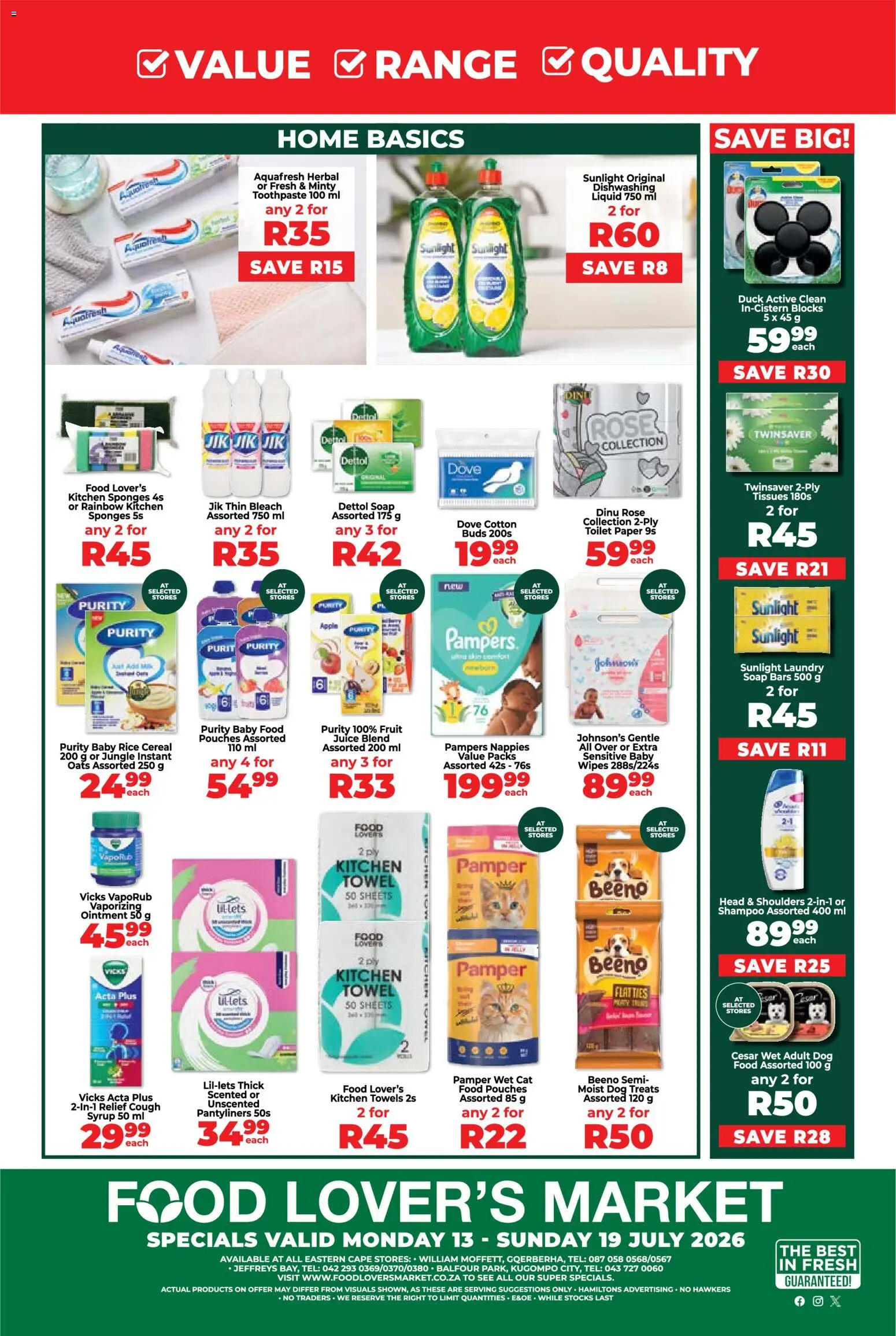 New Food Lover's Market catalogue – valid from 13/07/2026 | Page: 8 | Products: Toilet, Oats, Shampoo, Syrup
