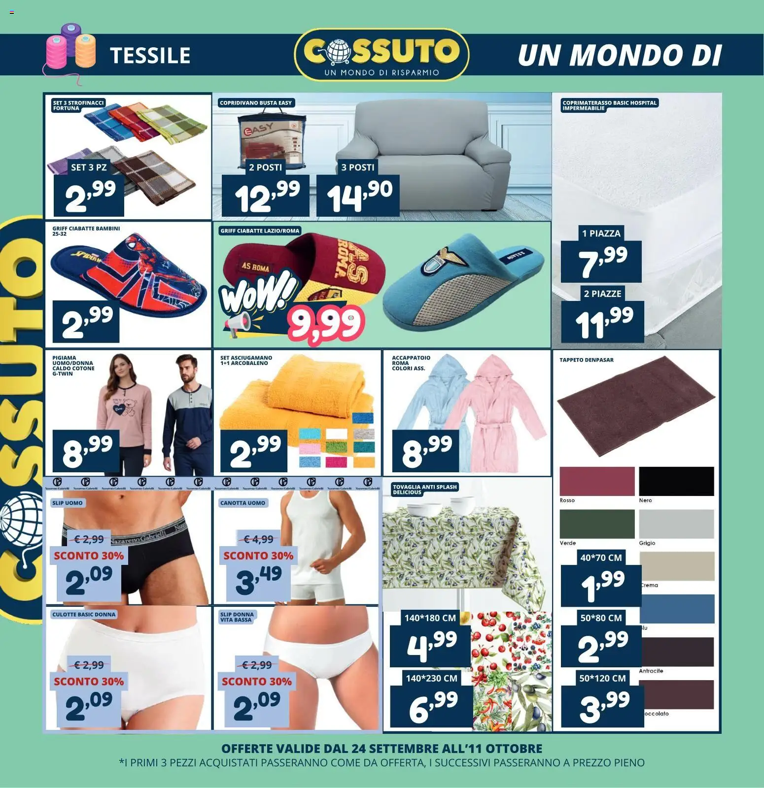 Volantino Cossuto del 24/09/2026 | Pagina: 8 | Prodotti: Canotta, Slip, Ciabatte, Coprimaterasso