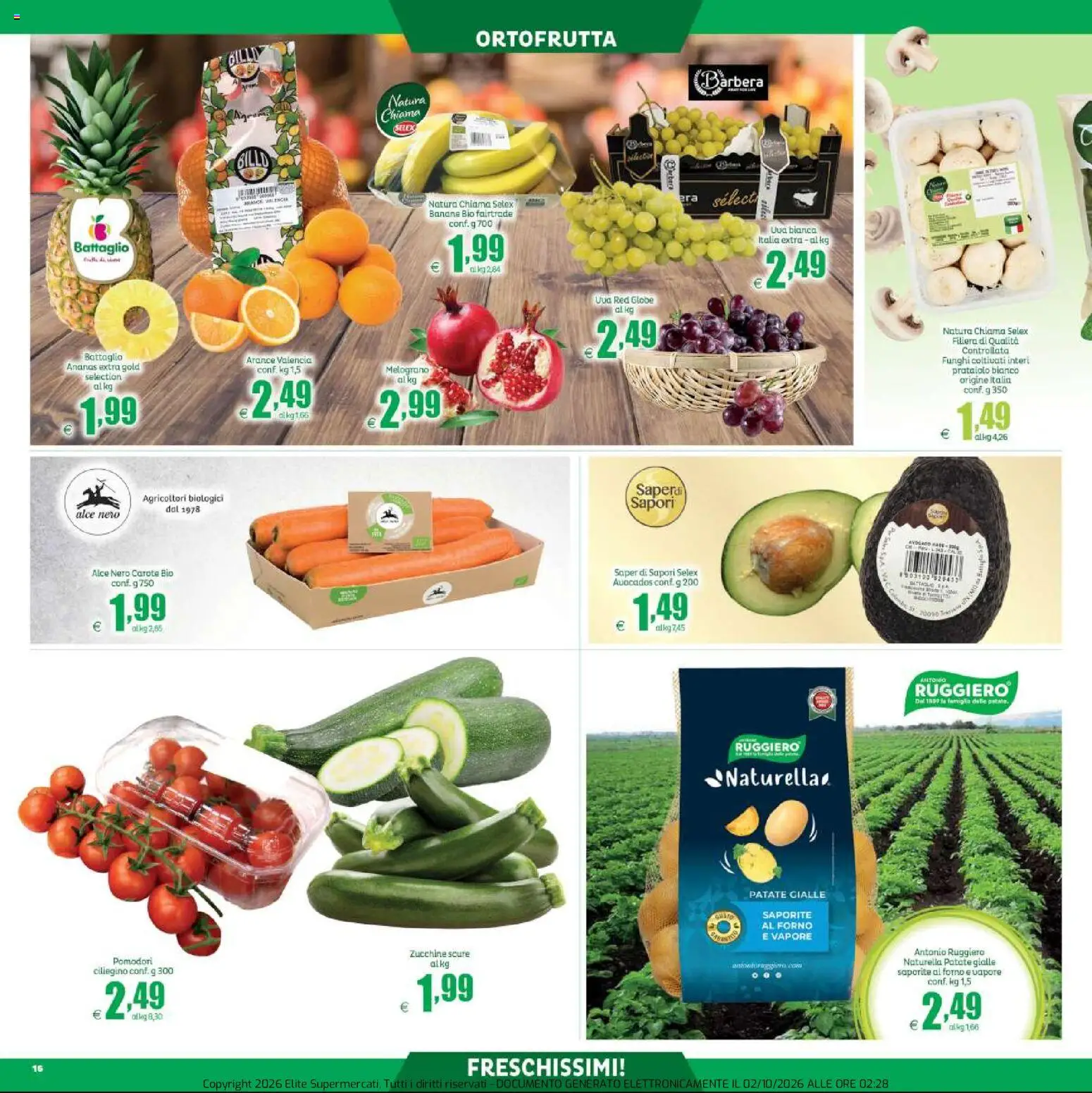 Volantino Elite Supermercati del 02/10/2026 | Pagina: 16 | Prodotti: Banane, Carote, Pomodori, Ananas