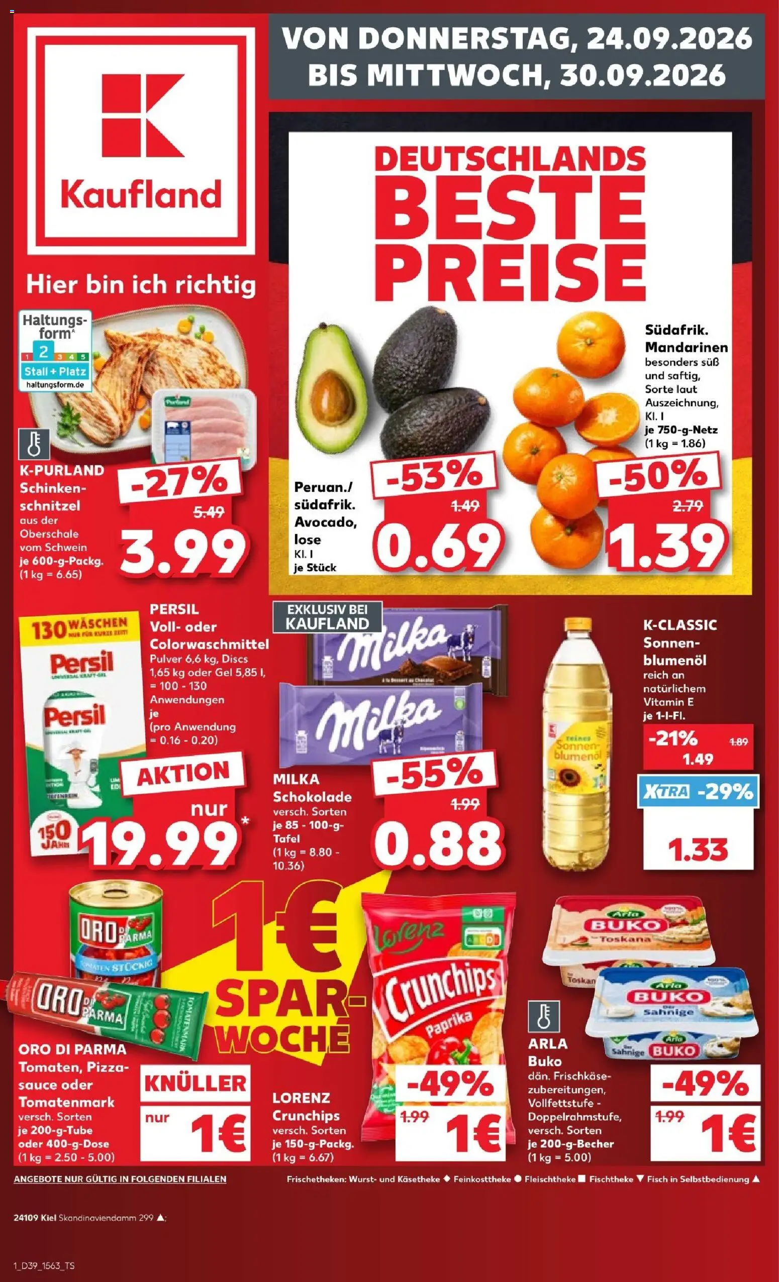Kaufland Prospekt Kiel – gültig ab 24.09.2026 | Seite: 1 | Produkte: Schnitzel, Paprika, Wurst, Persil