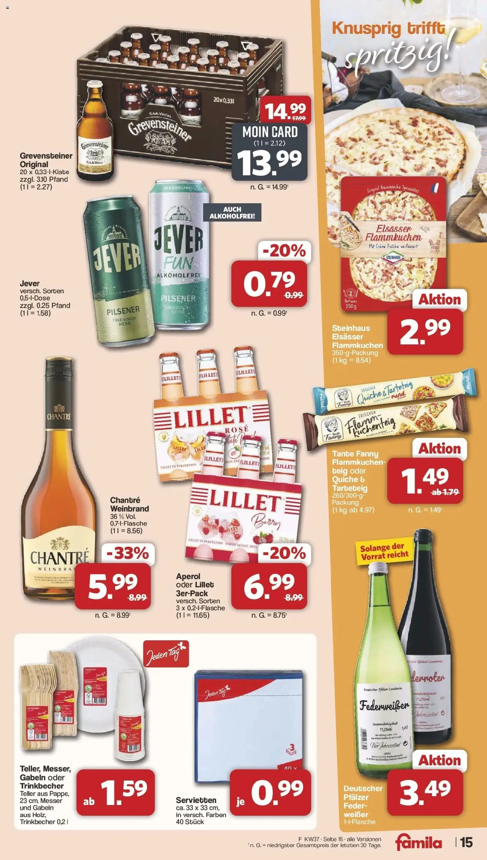 Famila Nordwest  Aktueller Prospekt – gültig ab 07.09.2026 | Seite: 15 | Produkte: Creme, Chantré, Jever, Aperol