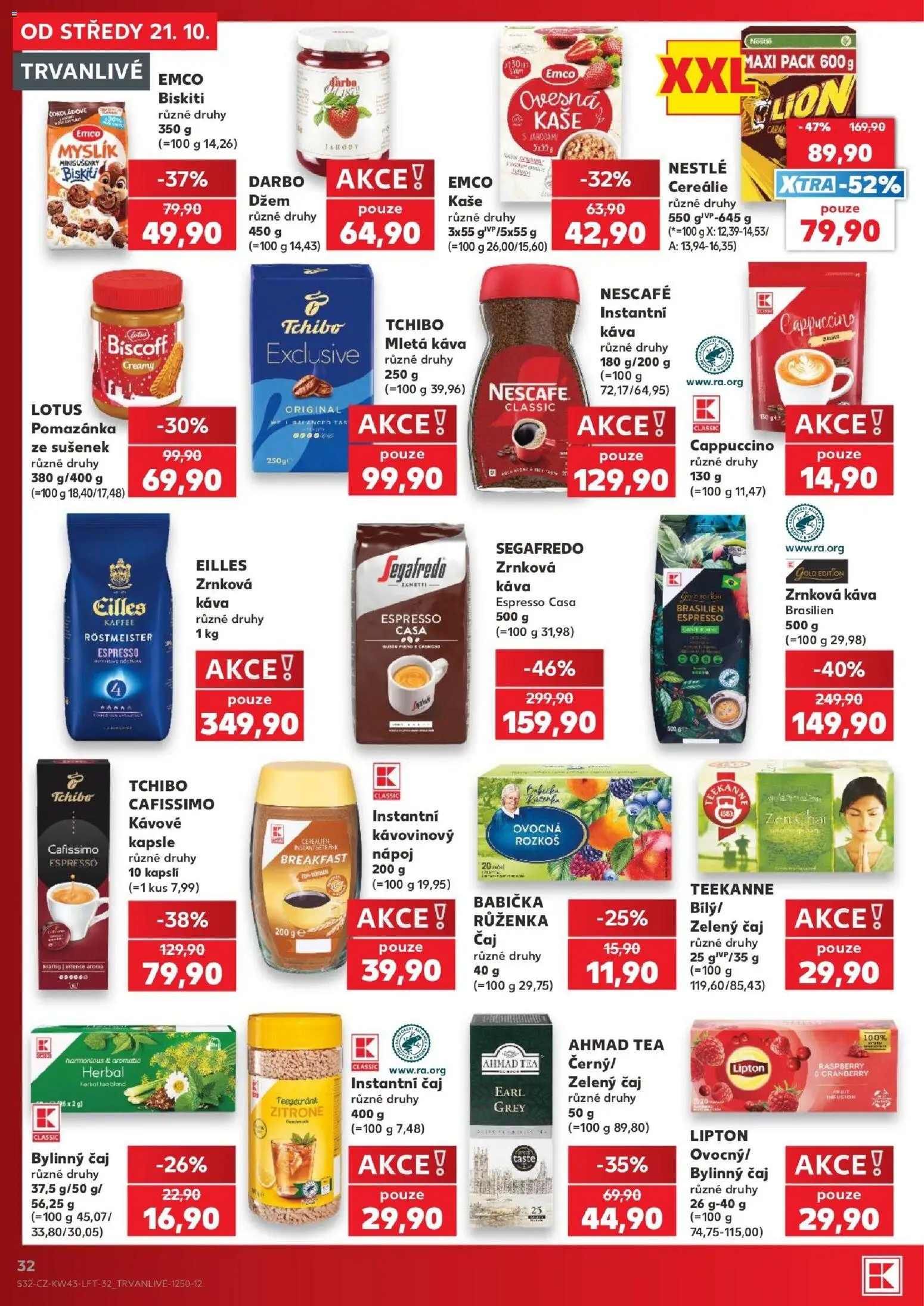 Kaufland leták - Liberec od 21.10.2026 | Strana: 32 | Produkty: Čaj, Kapsle, Cereálie, Cafissimo