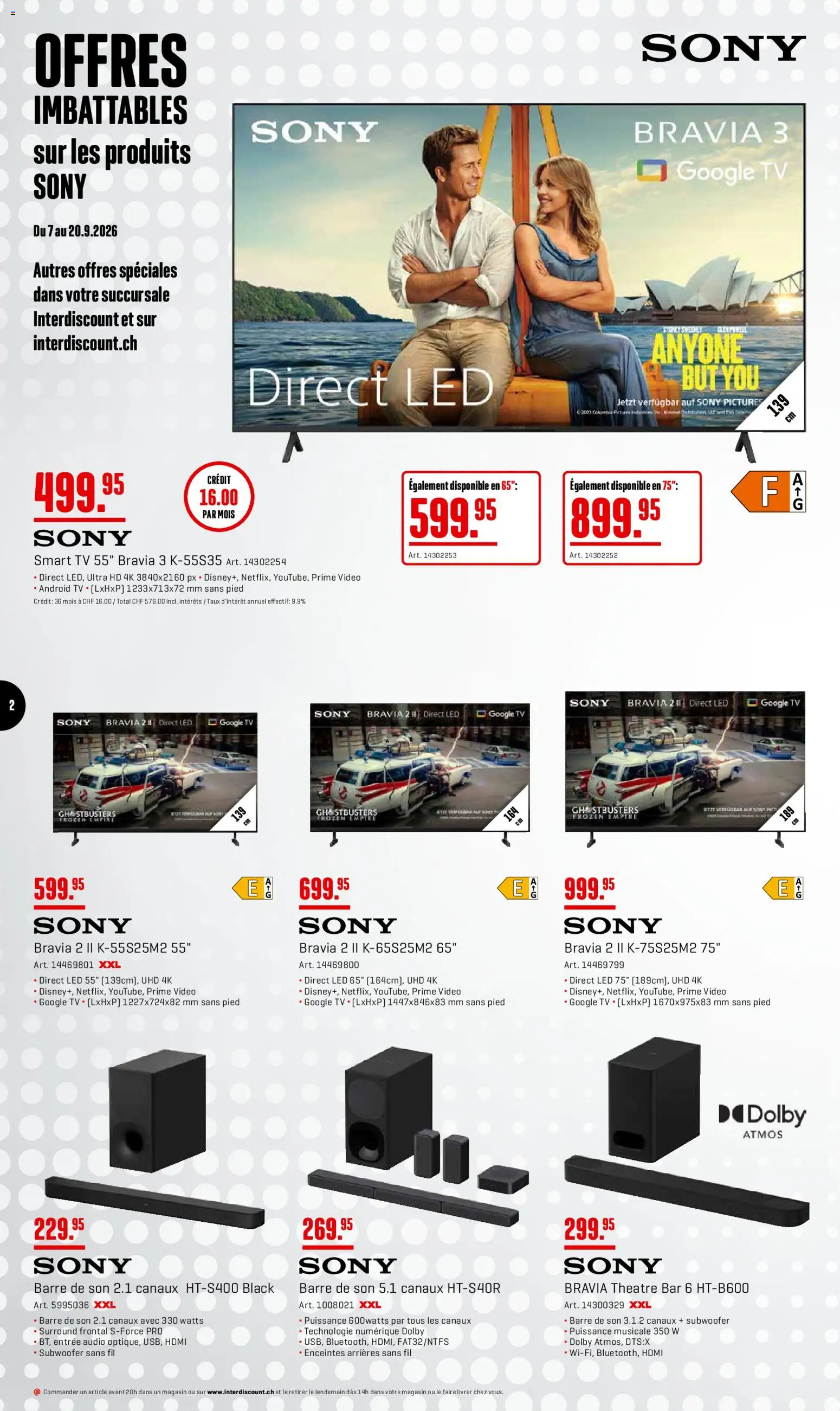 Interdiscount aktionen Offres – gültig ab 07.09.2026 | Seite: 2 | Produkte: Audio, TV, Video, Sony