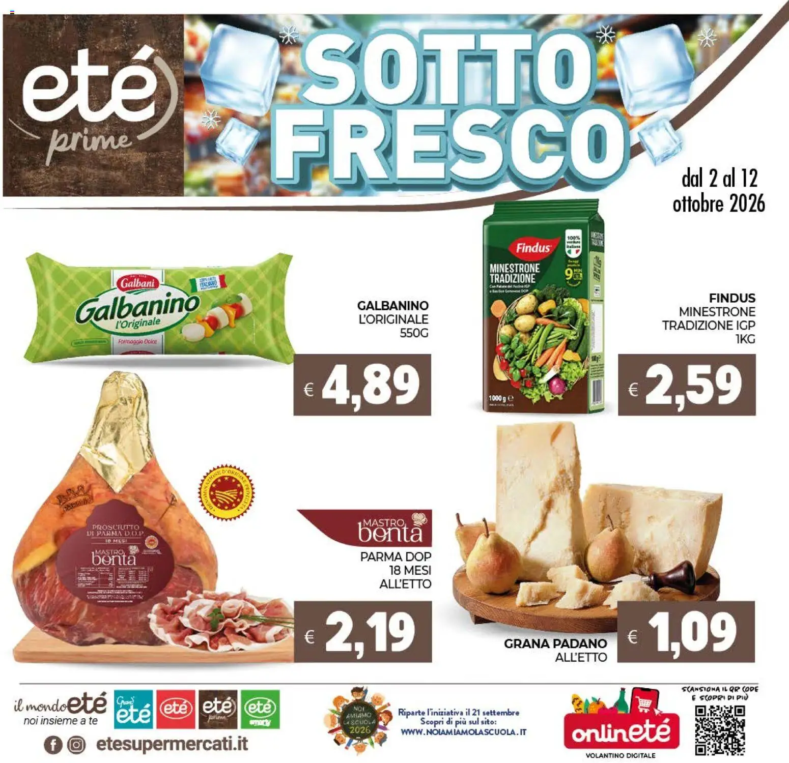 Volantino Eté del 02/10/2026 | Pagina: 1 | Prodotti: Minestrone, Tè, Prosciutto, Grana Padano