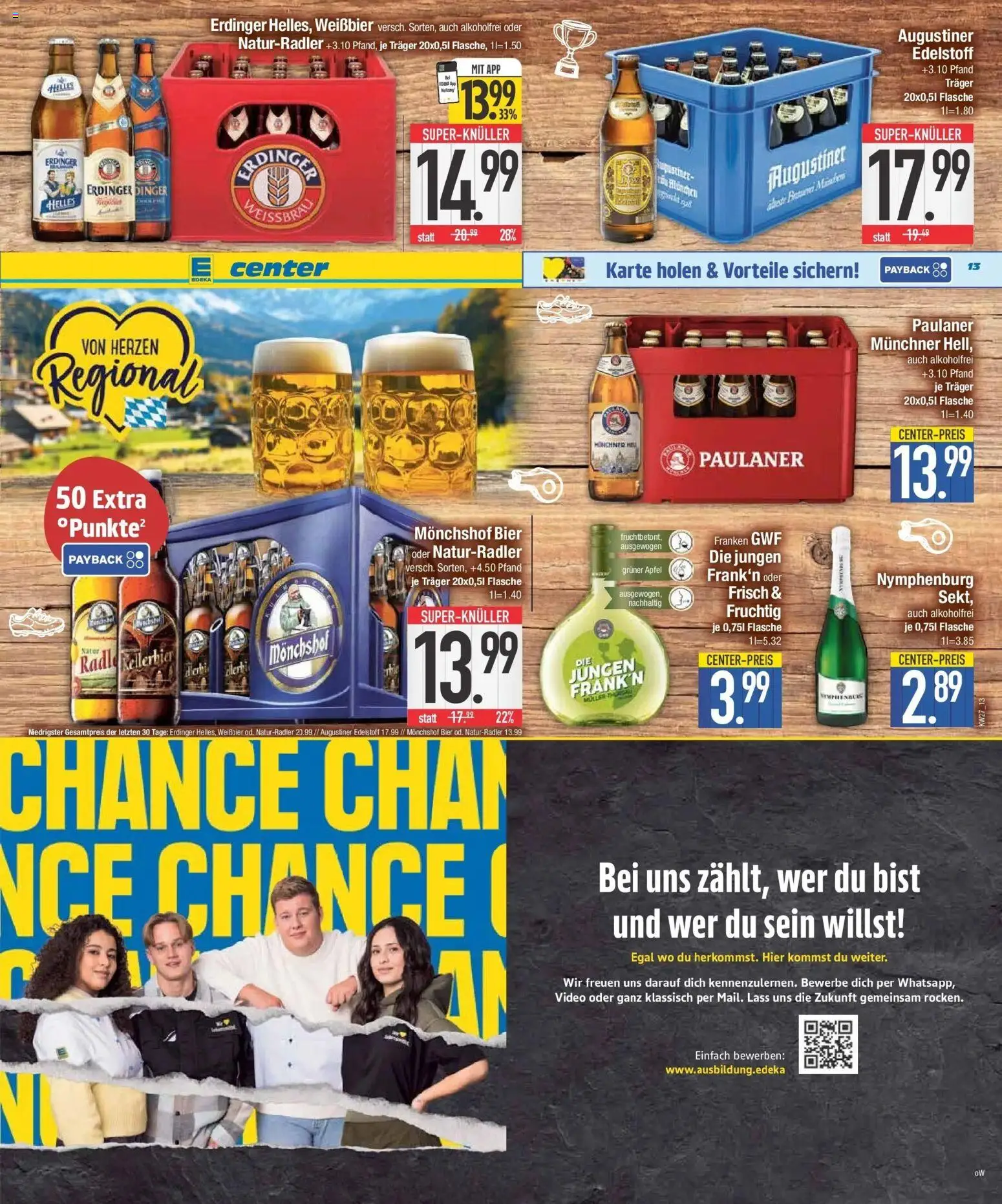 E center Wochenangebote – gültig ab 29.06.2026 | Seite: 13 | Produkte: Monchshof, Weißbier, Äpfel, Video