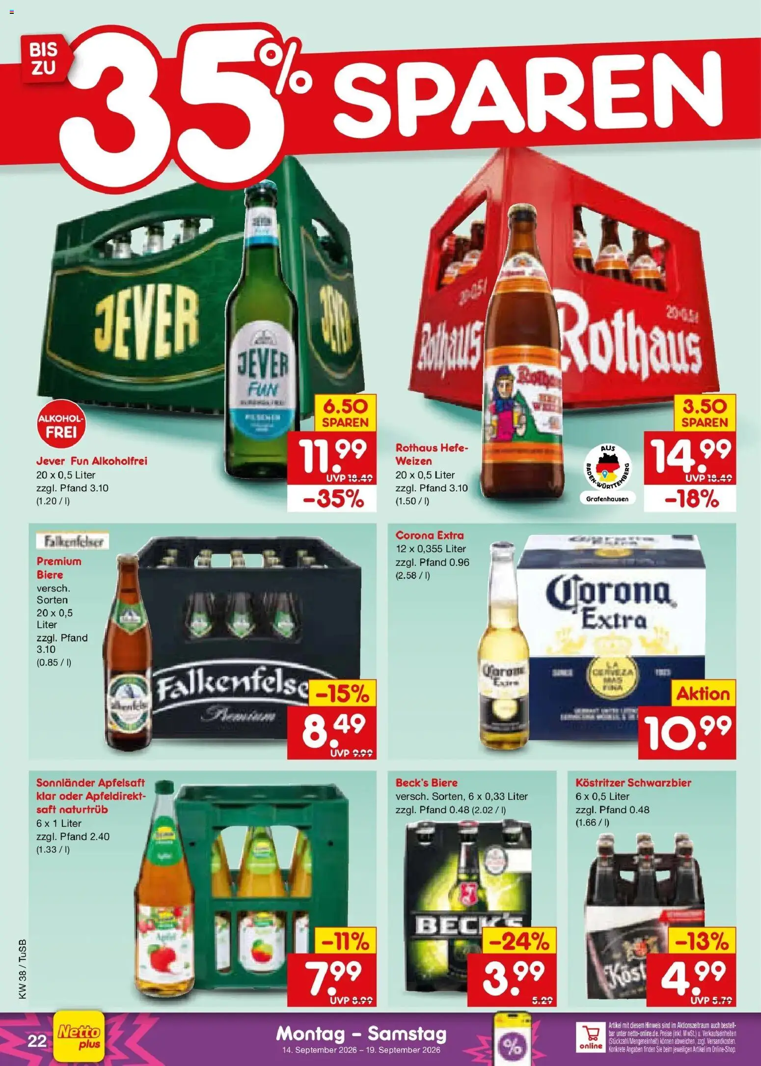 Netto Marken-Discount Prospekt Sindelfingen – gültig ab 14.09.2026 | Seite: 32 | Produkte: Kostritzer, Apfelsaft, Alkohol, Jever