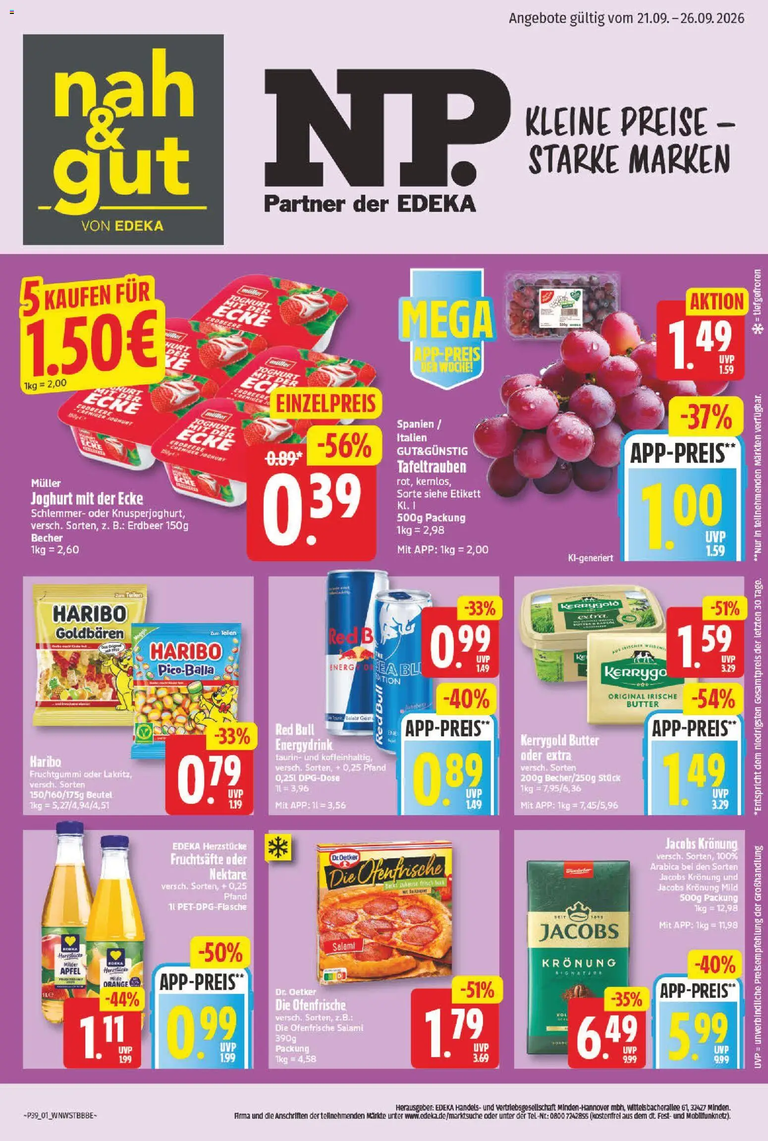 NP Discount Prospekt – gültig ab 21.09.2026 | Seite: 1 | Produkte: Butter, Joghurt, Ofenfrische, Salami