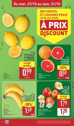Aldi - Prévisualisation de Aldi catalogue valide à partir de 27/10/2026 | Page: 6 | Produits: Pomelo, Les fruits et légumes, Pommes, Bananes