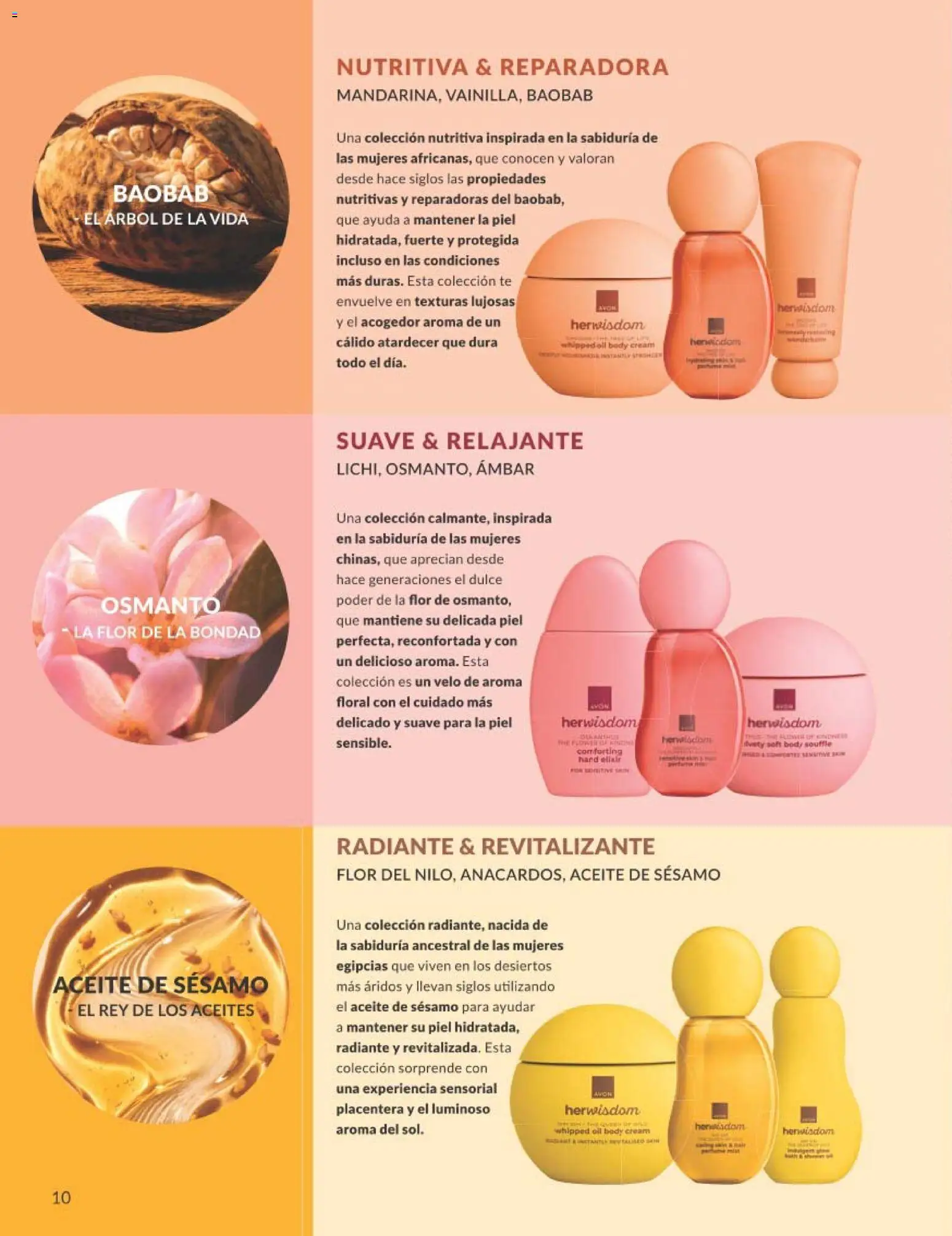 Catálogo AVON campaña 8 │ válido desde el 01/08/2026 | Página: 10 | Productos: Aceite, Té, Body, Sésamo