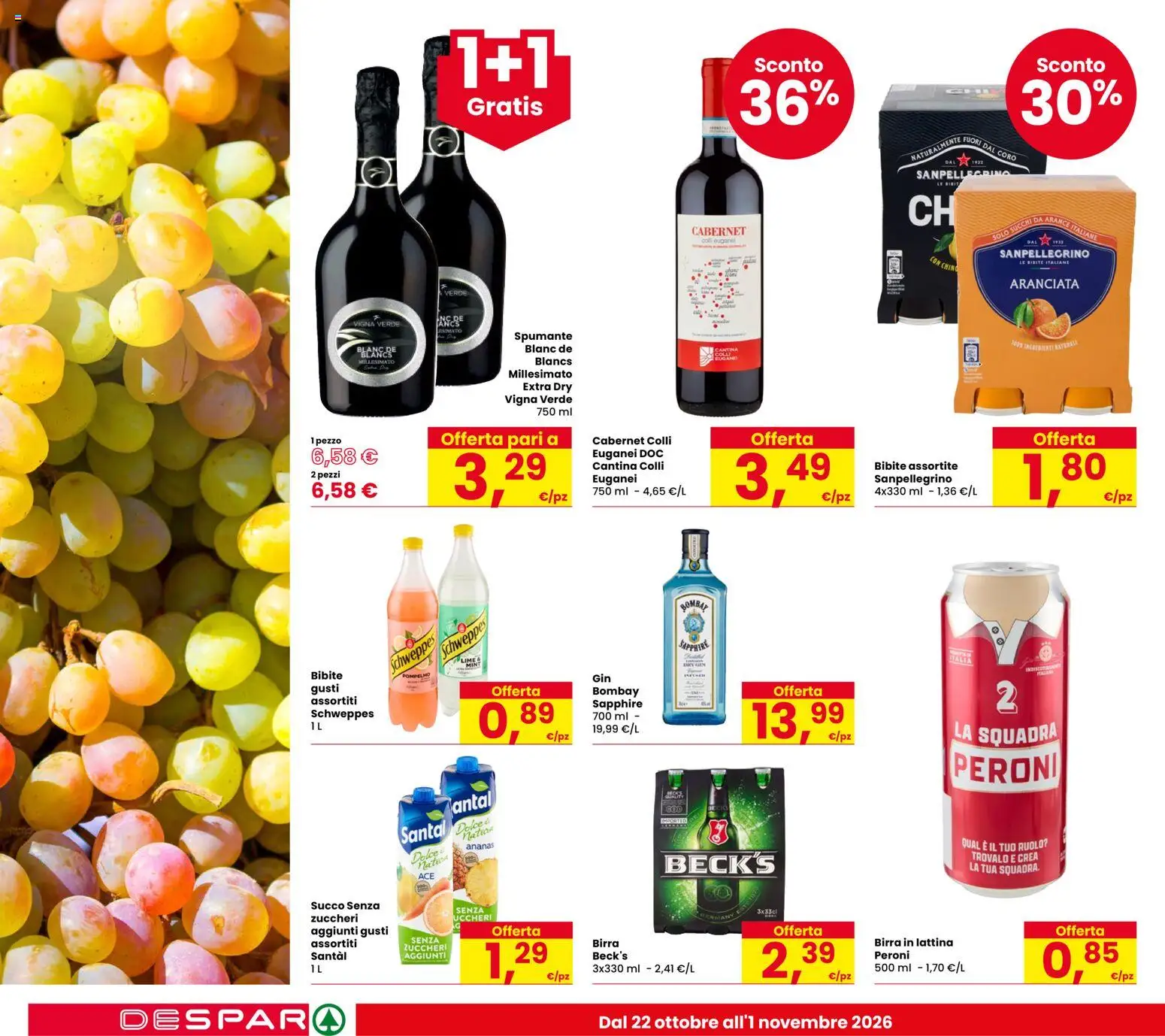 Volantino Despar del 22/10/2026 | Pagina: 20 | Prodotti: Birra in lattina, Pompelmo, Lime, Spumante