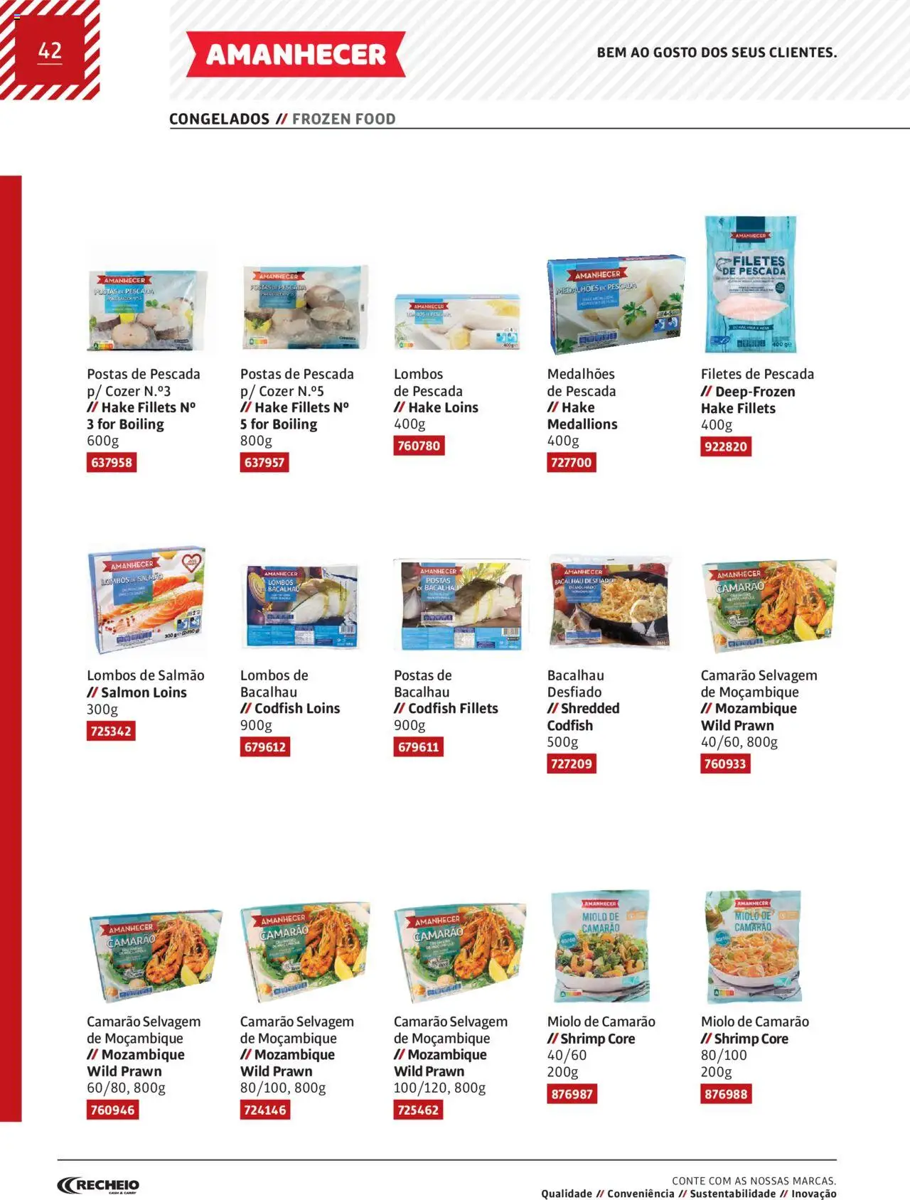 Recheio Amanhecer │ válido de 11/07/2024 | Página: 42 | Produtos: Bacalhau, Pescada, Camarão, Salmão