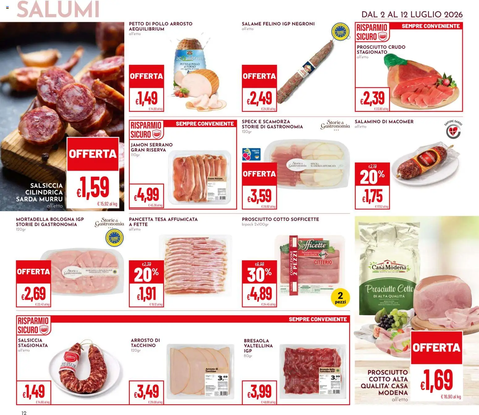 Volantino Pan del 02/07/2026 | Pagina: 12 | Prodotti: Prosciutto Cotto, Tacchino, Prosciutto, Salsiccia