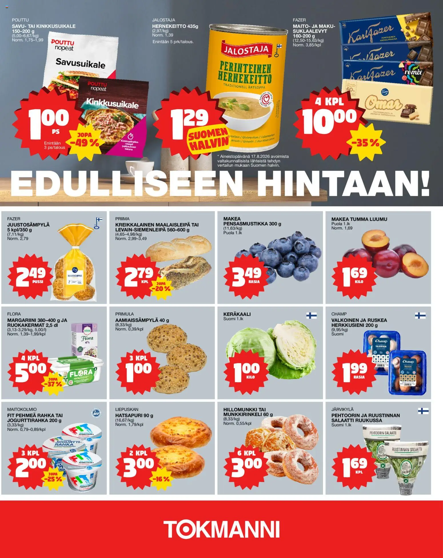 Tokmanni - Ruokasanomat – voimassa 03/09/2026 alkaen | Sivu: 3 | Tuotteet: Margariini, Suklaalevyt, Maito, Hernekeitto