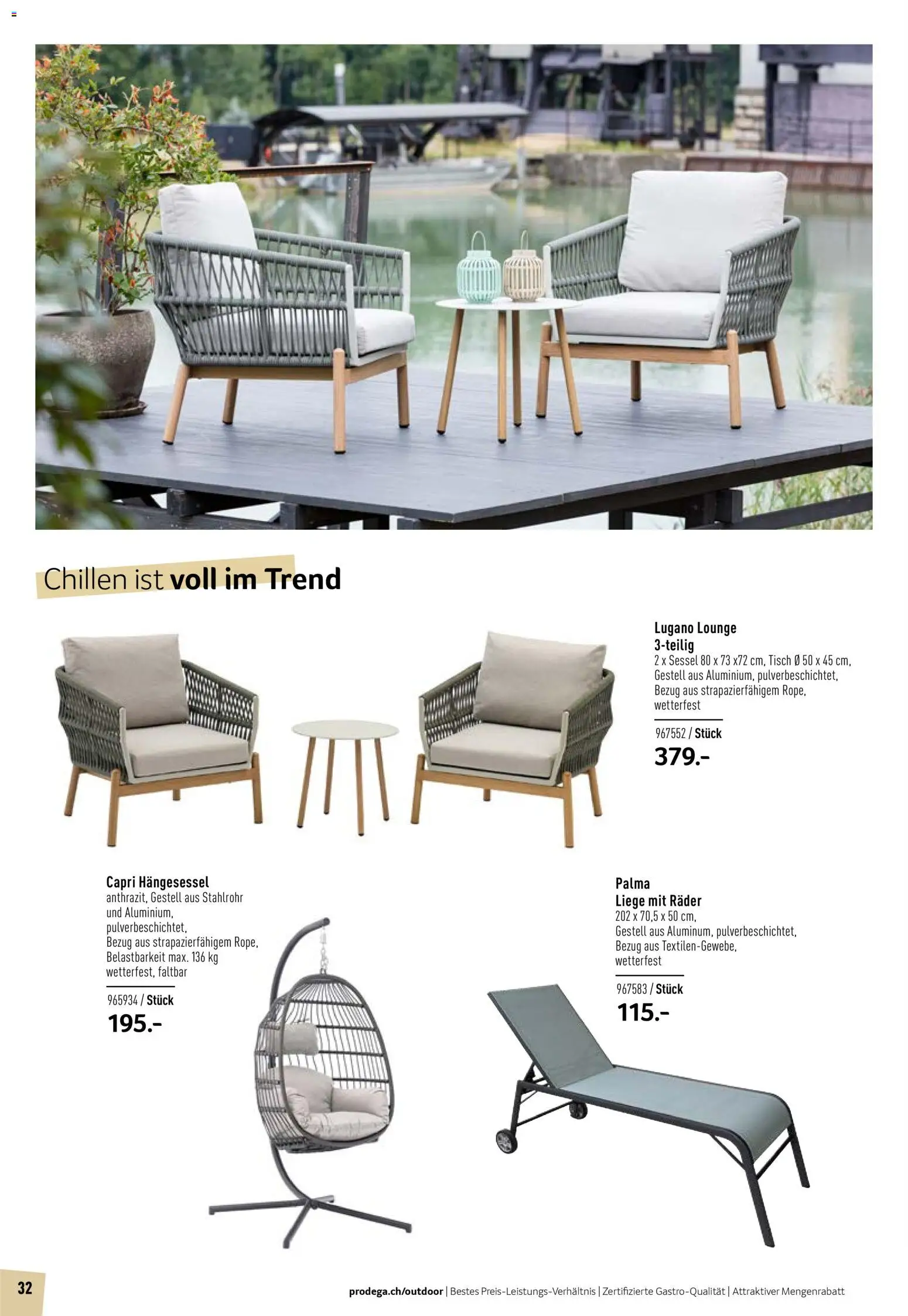 Prodega Aktionen Outdoor-Ausstattung – gültig ab 01.03.2026 | Seite: 32 | Produkte: Tisch, Sessel, Liege