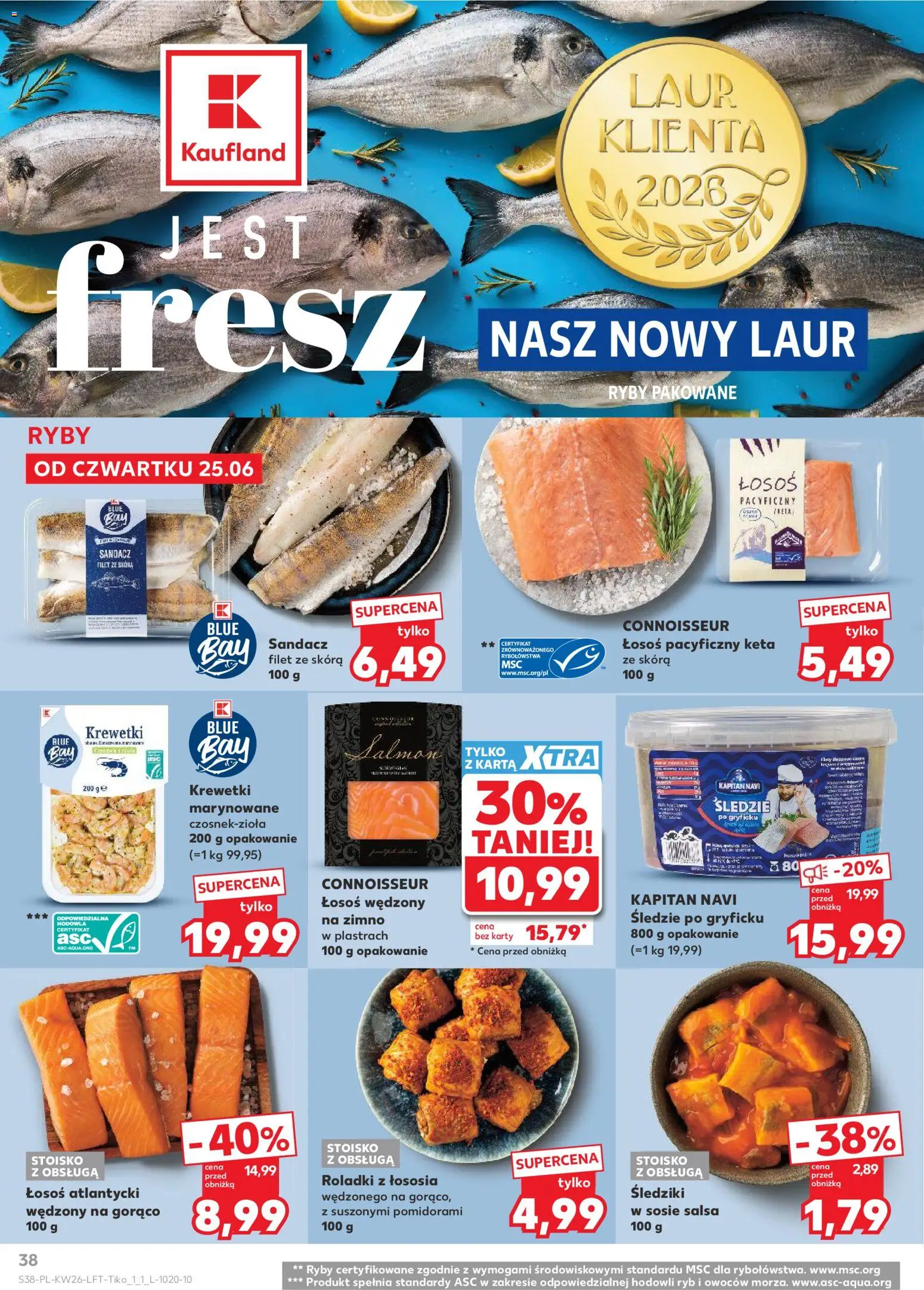 Kaufland gazetka od 25.06.2026 | Strona: 38 | Produkty: Łosoś atlantycki, Krewetki, Łosoś, Ryby