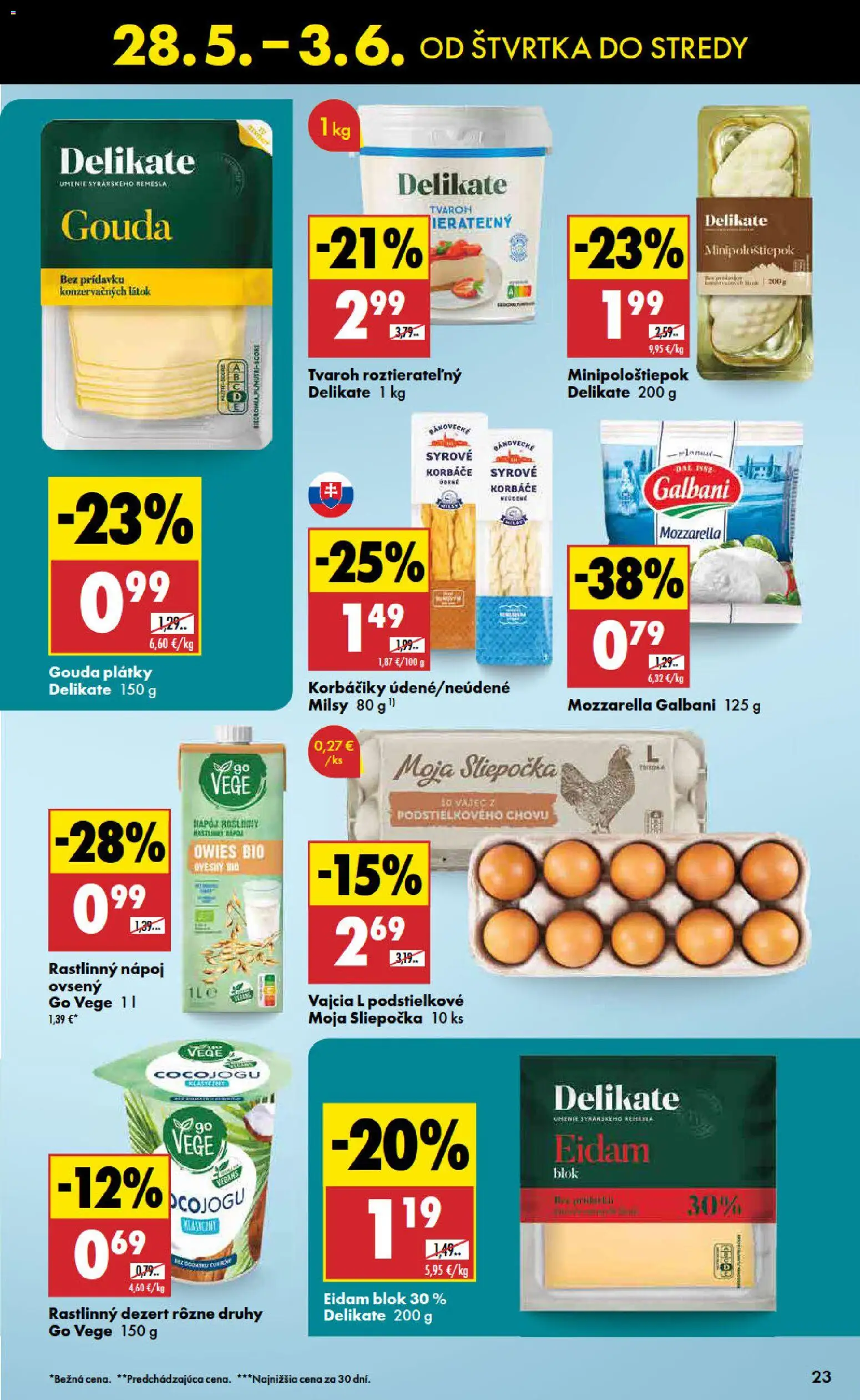 Nové Biedronka akcie – leták je platný od 28.05.2026 | Strana: 23 | Produkty: Vajcia, Gouda, Mozzarella, Tvaroh